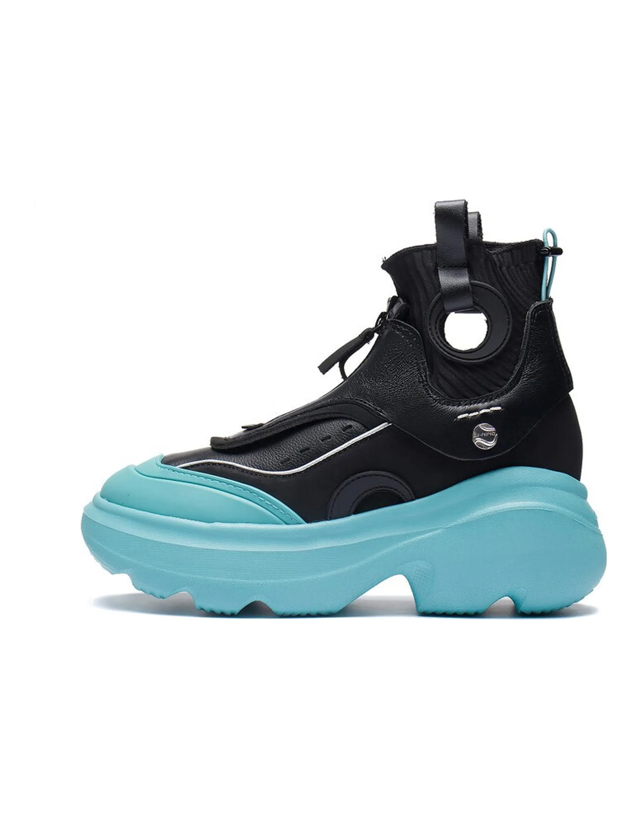 LiNing Puff Durable Breathable High-Top Sports Casual Shoes Women's Black Blue