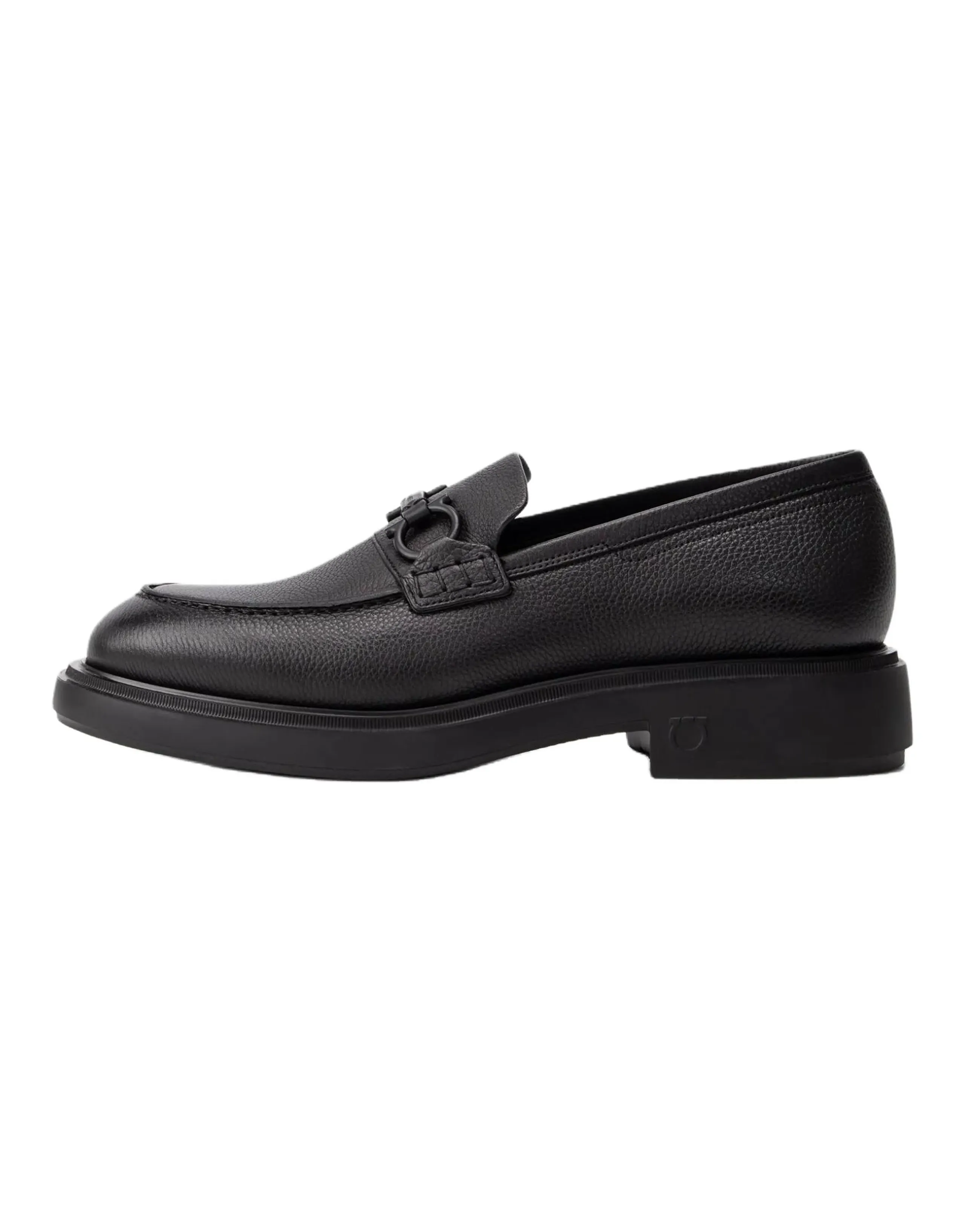 FERRAGAMO GANCINI Embossed Pattern Loafers Men's Black