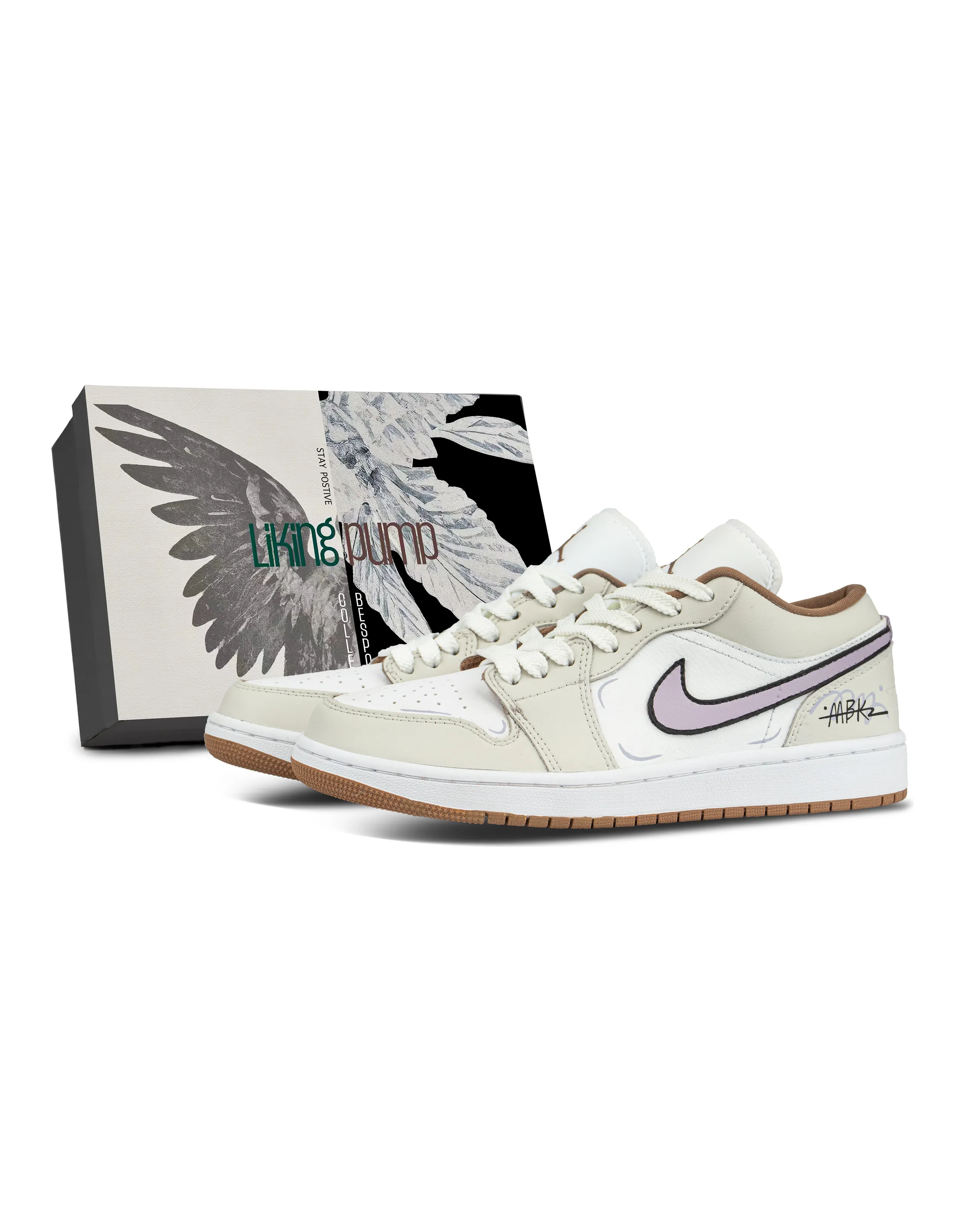 [Custom Sneakers] Jordan Air Jordan 1 Pink Cloud Gradient Doodle Low-Top Basketball Shoes Unisex Beige