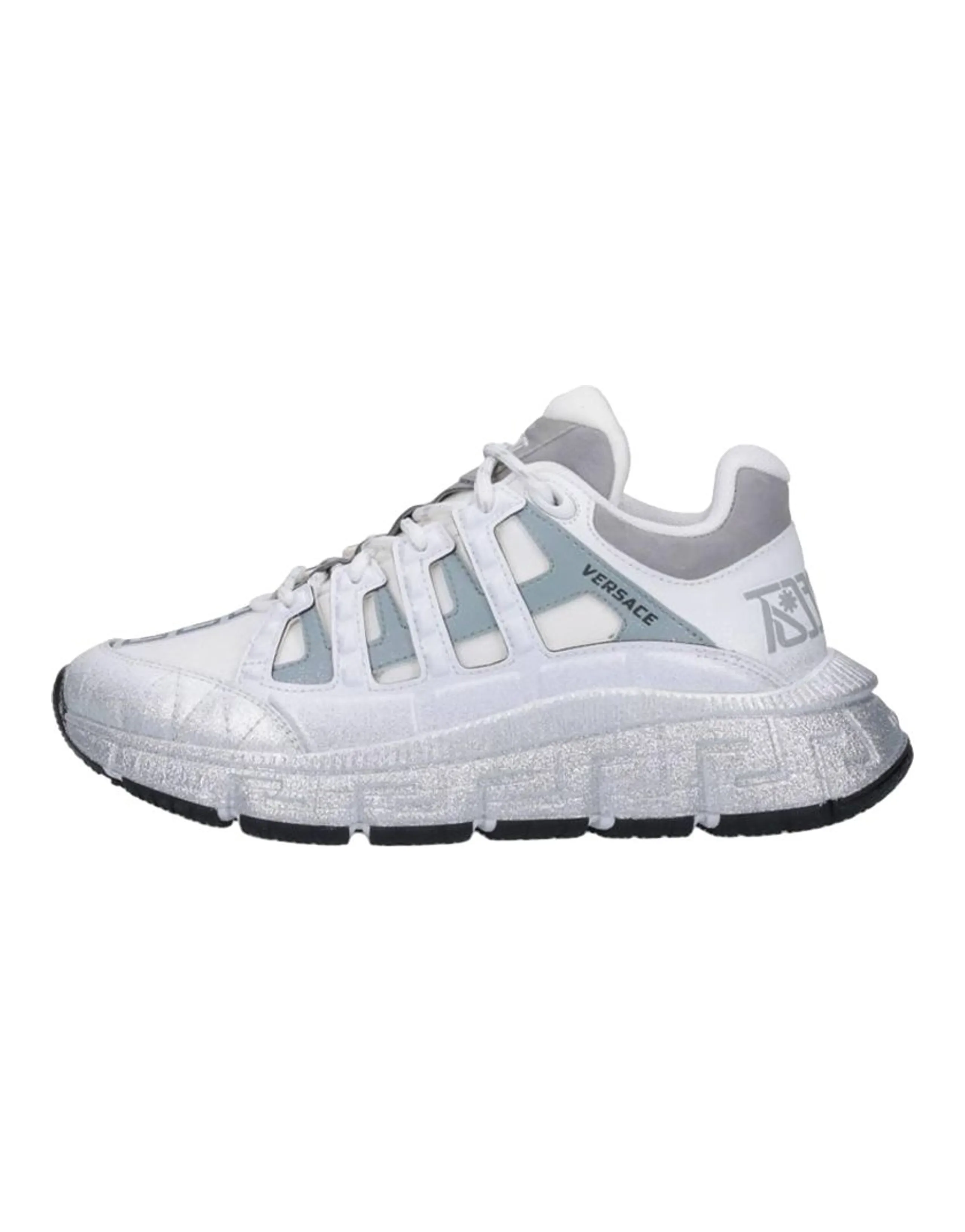 VERSACE Lace-Up Durable Low-Top Casual Shoes Women's Silver White