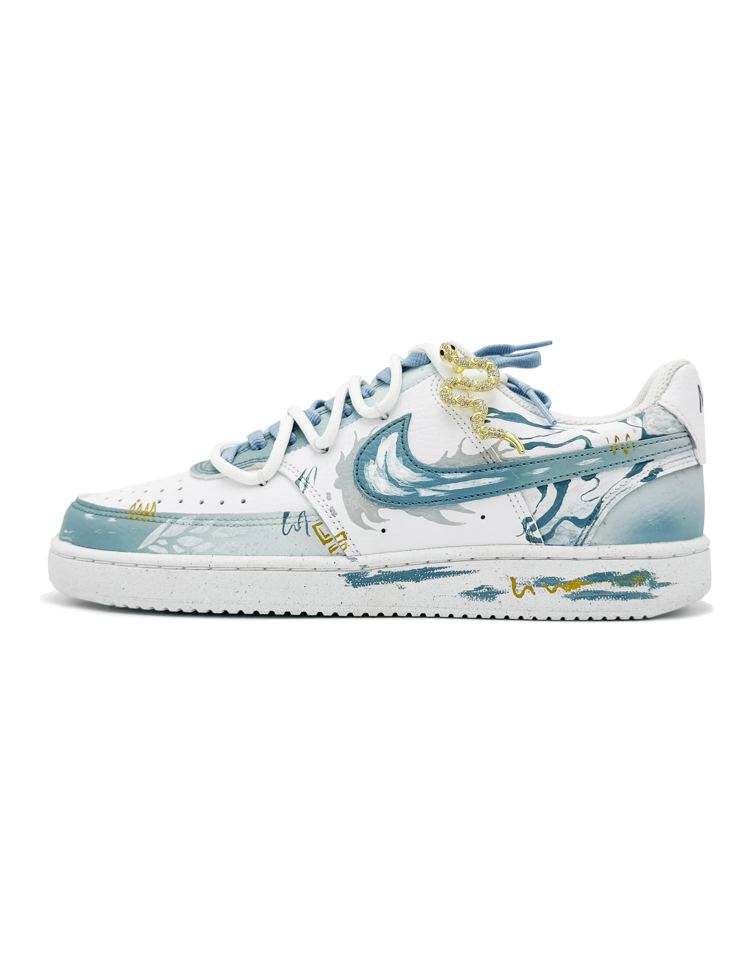 Custom Sneakers Nike Court Vision 1 Snake Year Theme Low-Top Skate Shoes Men's White Green