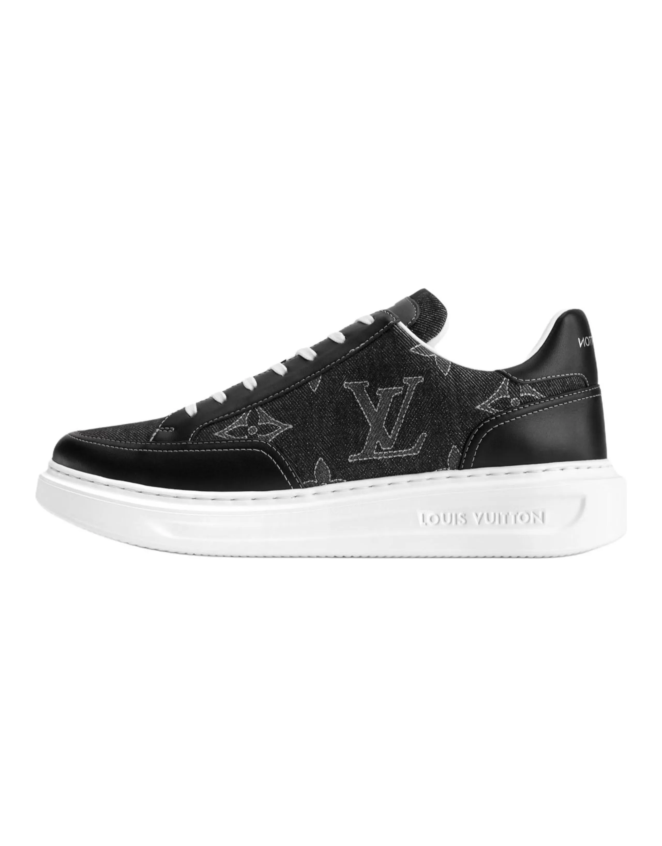 LOUIS VUITTON Beverly Hills Calfskin Round Toe Lace-Up Low-Top Skate Shoes Men's Black