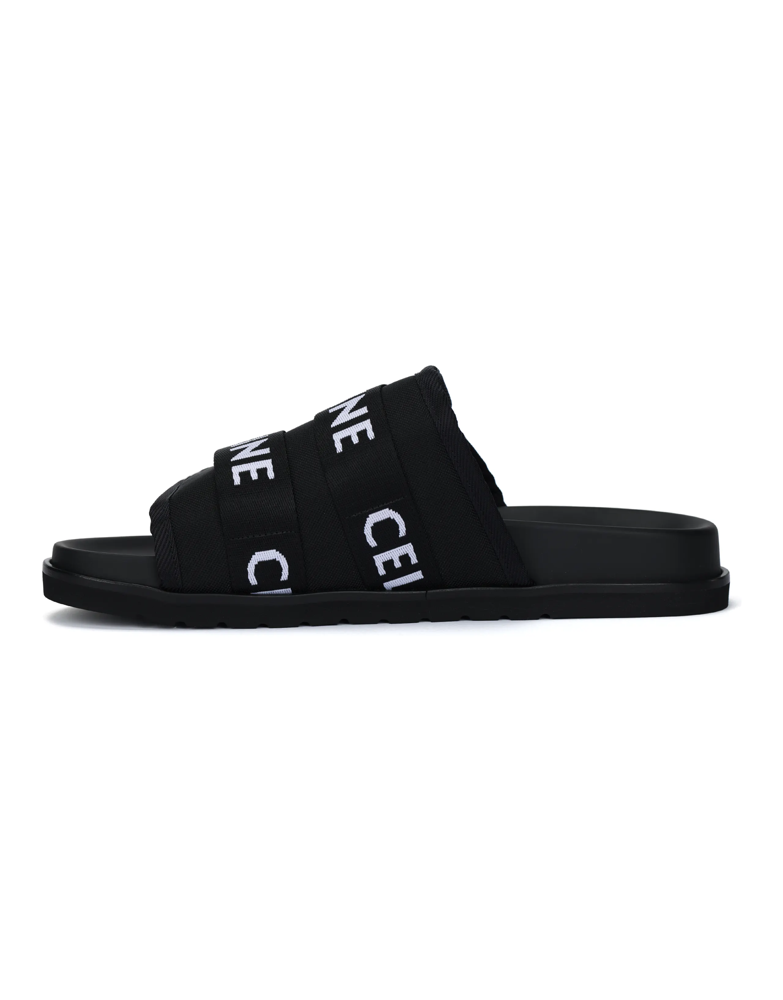 CELINE Pitea Round-Toe Flat Jacquard Strap Slide Sandals Men's Black