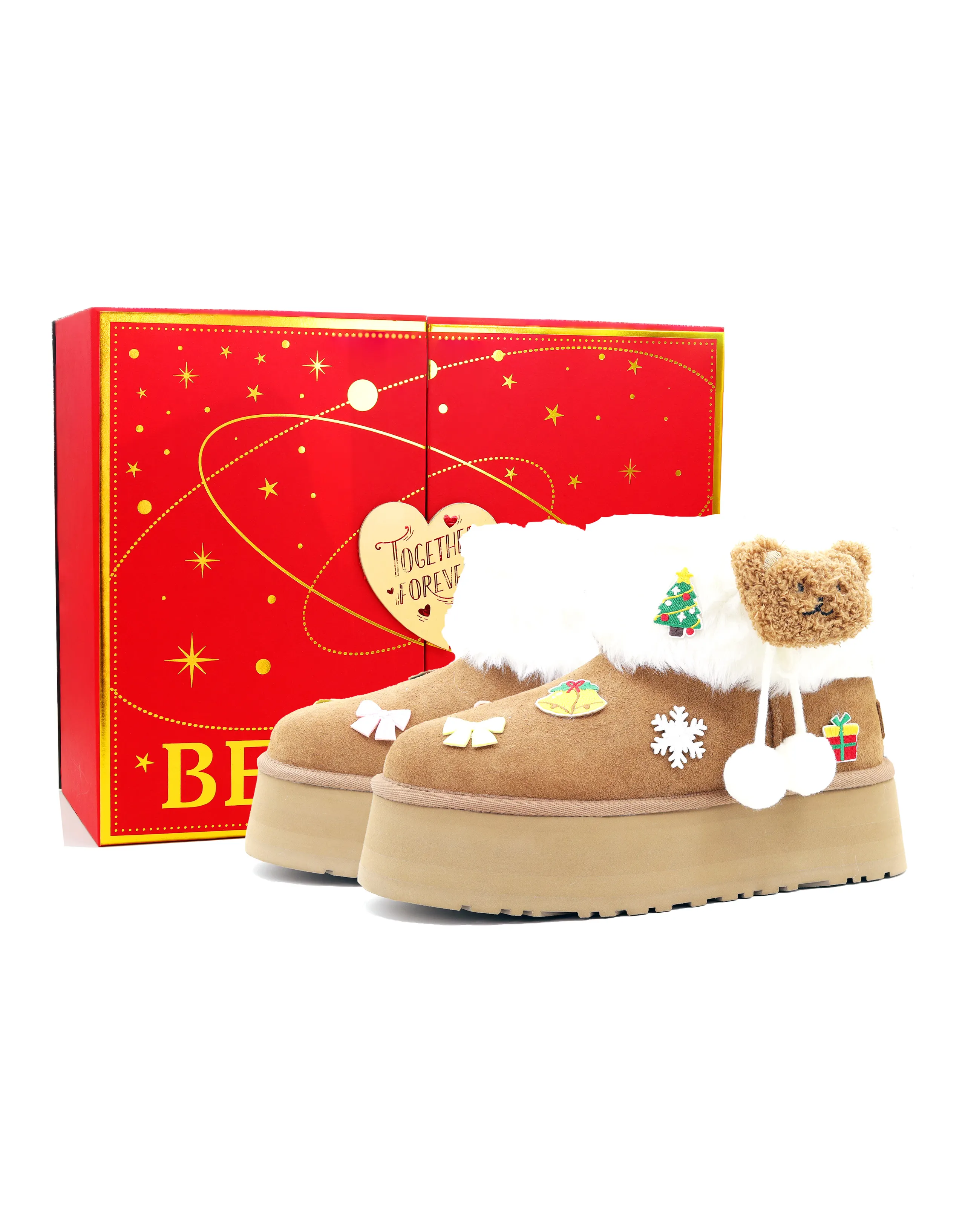 UGG Milk Bear Crispy Warm And Water-Resistant Short Snow Boots Women's White Brown