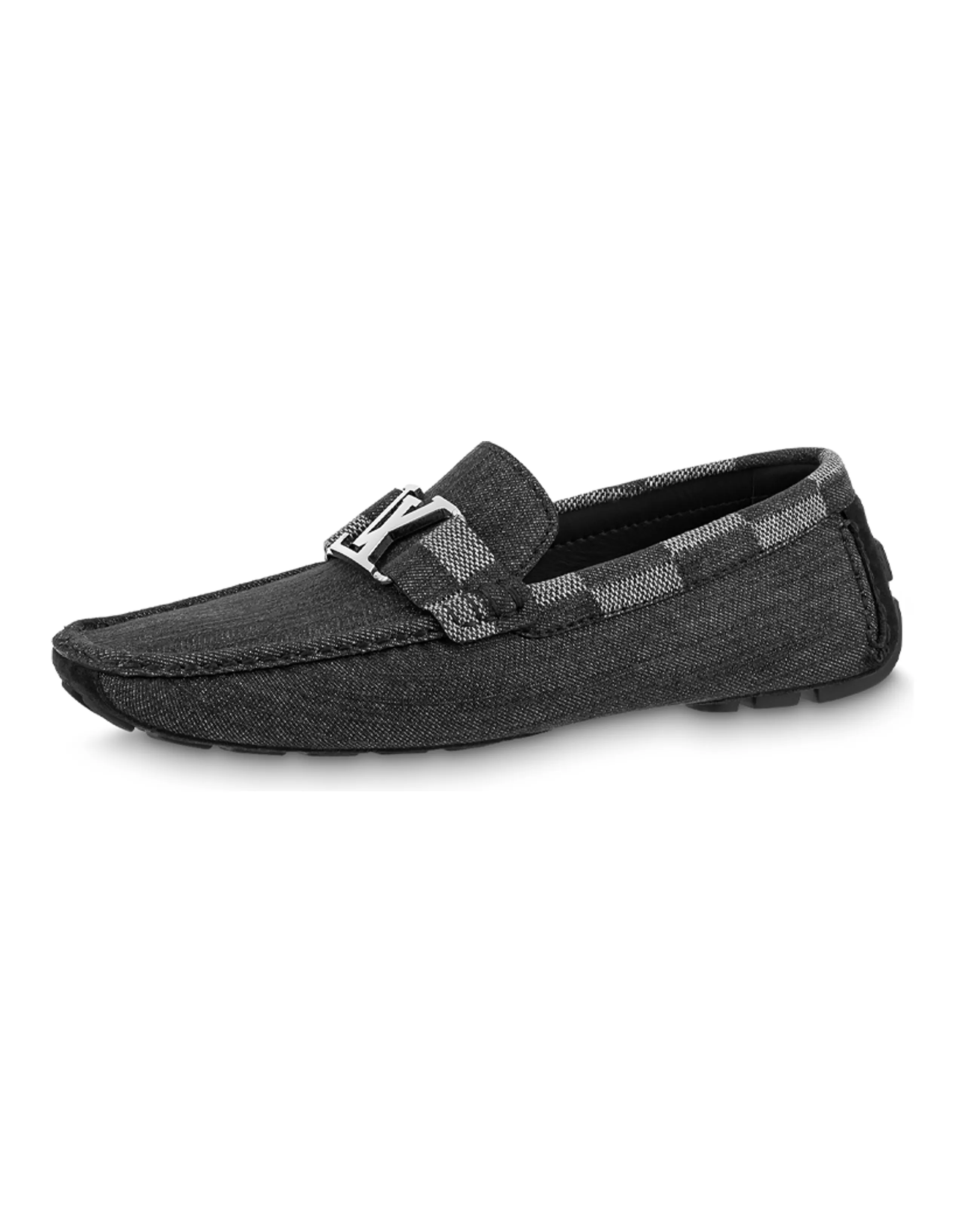LOUIS VUITTON Hockenheim Moccasin Shoes 'Grey With Plaid Collar'