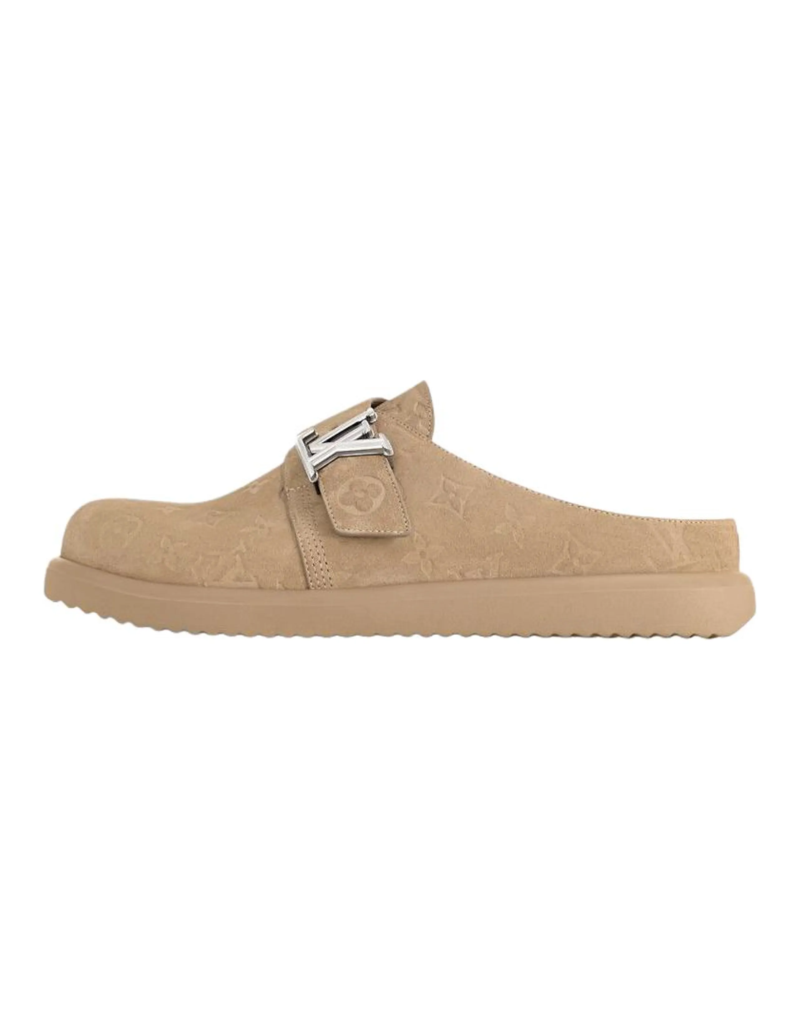 LOUIS VUITTON Easy Calfskin Round Toe Flat Birkenstock Closed-Toe Slippers Men's Brown