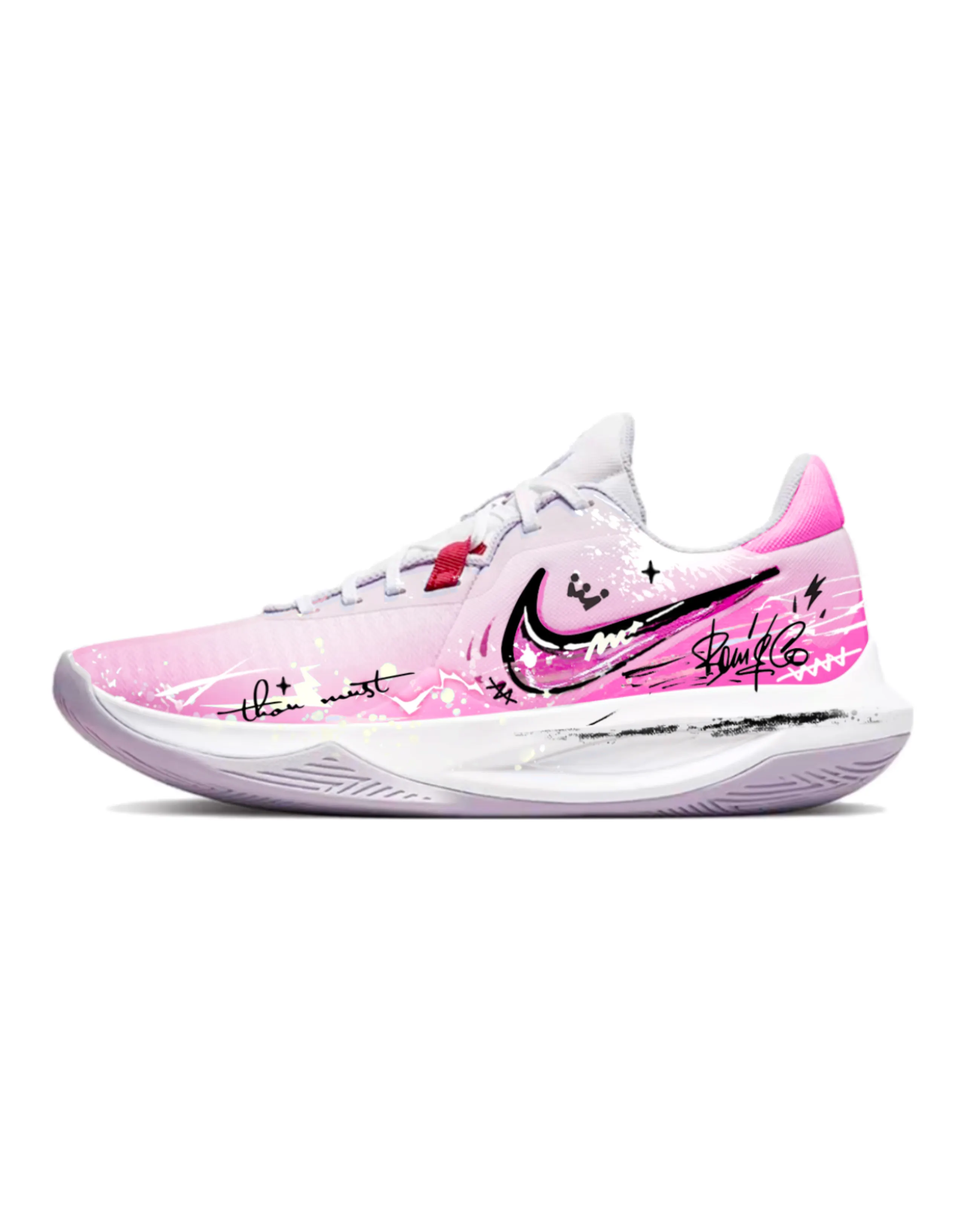 Custom Sneakers Nike Precision 6 'Mechanical Spirit' Men's Low-Top Basketball Shoes White Pink Hand-Drawn Graffiti