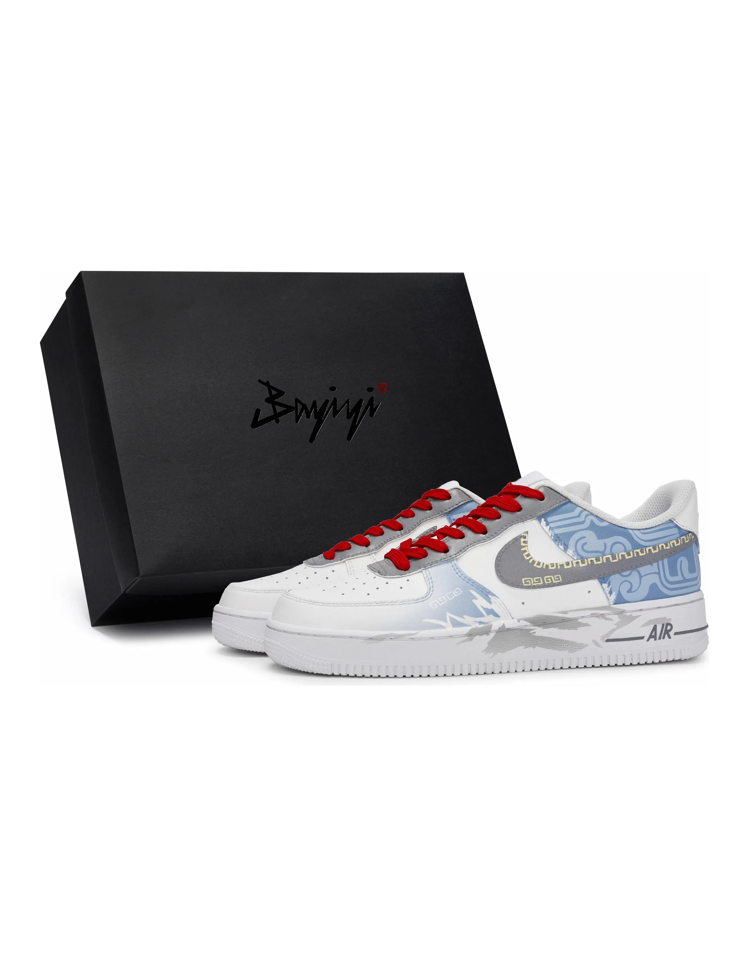 Nike Air Force 1 Anti-Slip Wear-Resistant Low-Top Skateboard Shoes Unisex White Blue Gray