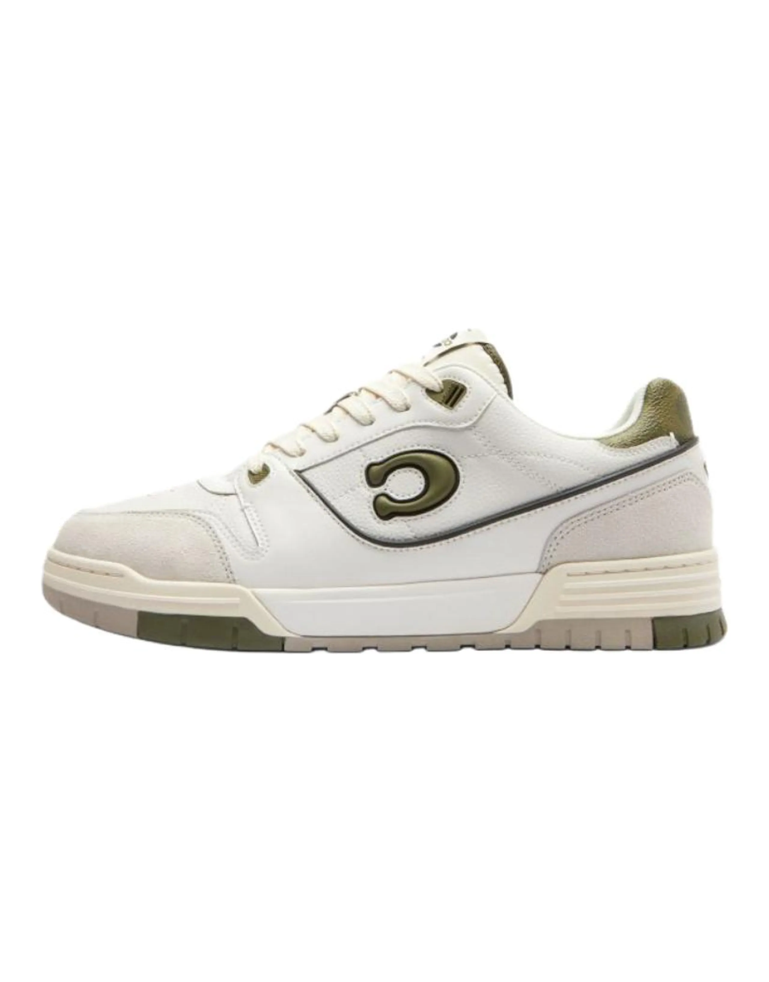 COACH Soho Top-Grain Leather Round-Toe Flat Lace-Up Low-Top Skate Shoes Men's White Green
