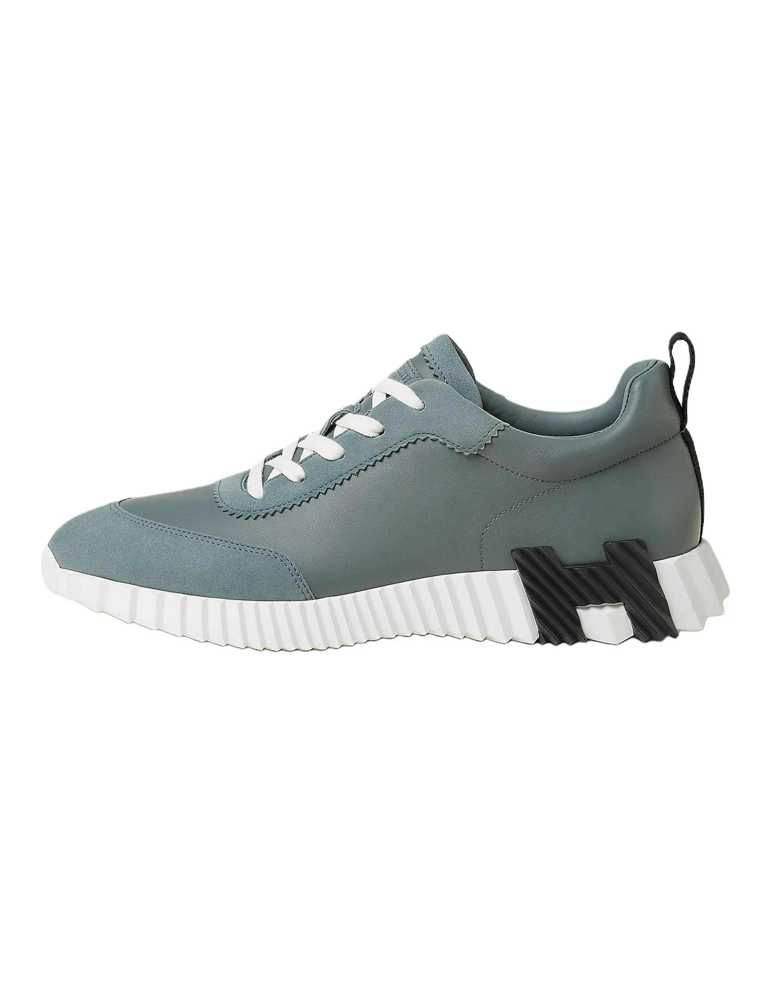 HERMES Bouncing Calfskin Round Toe Lace-Up Flat Low-Top Casual Lifestyle Shoes Men's Blue