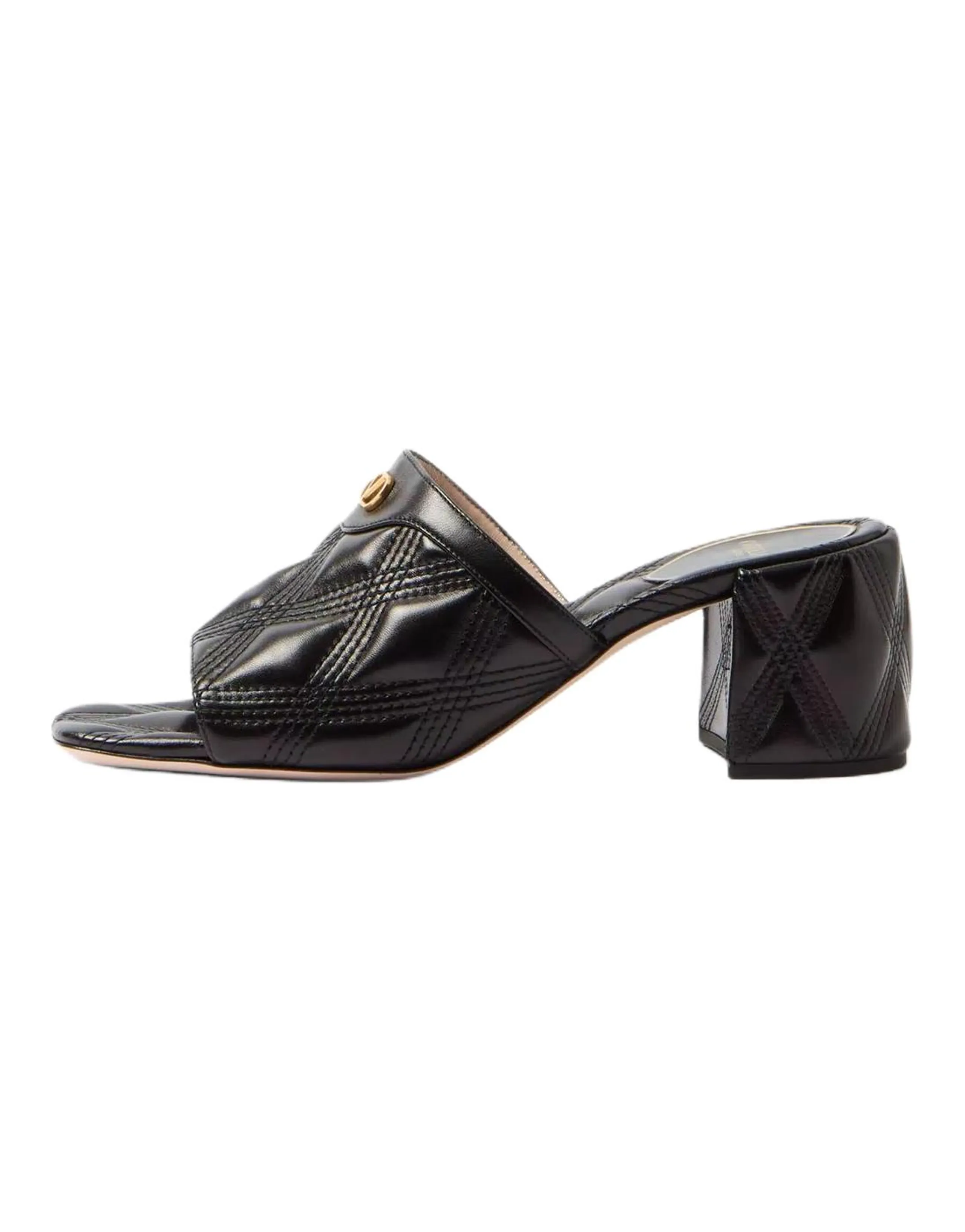 Valentino Quiltie 67 Leather Square-Toe Block Heel Rubber Single Strap Sandals 7cm Women's Black