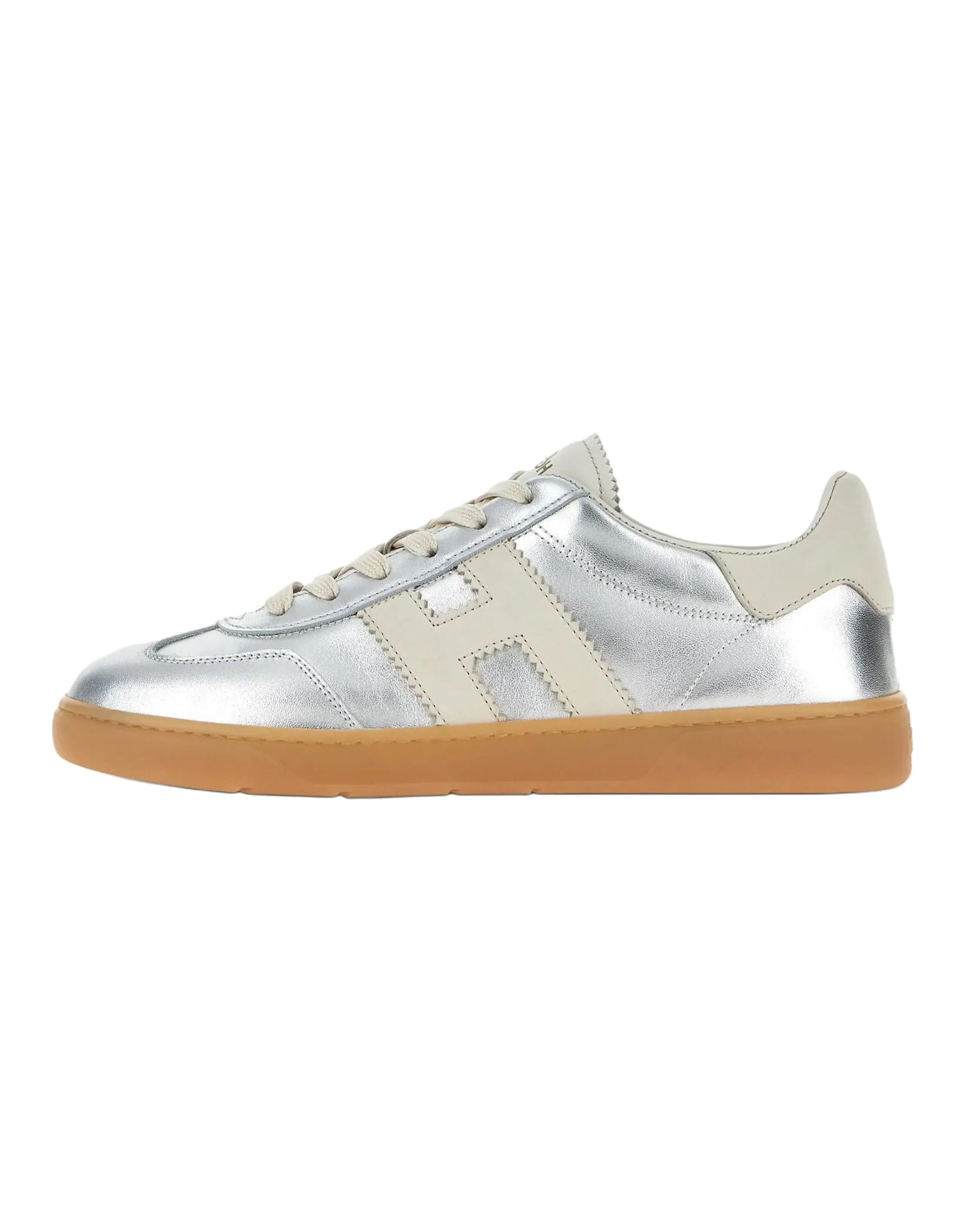HOGAN Cool Leather Lace-Up Logo Low-Top Skate Shoes Women's Silver