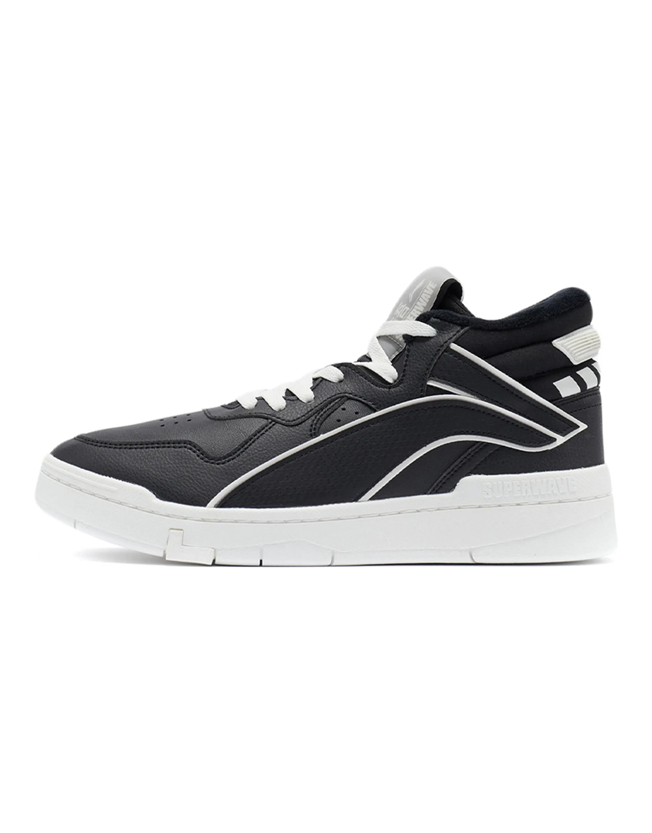 LINING Wave Skateboard Shoes Men Mid-Top Black White