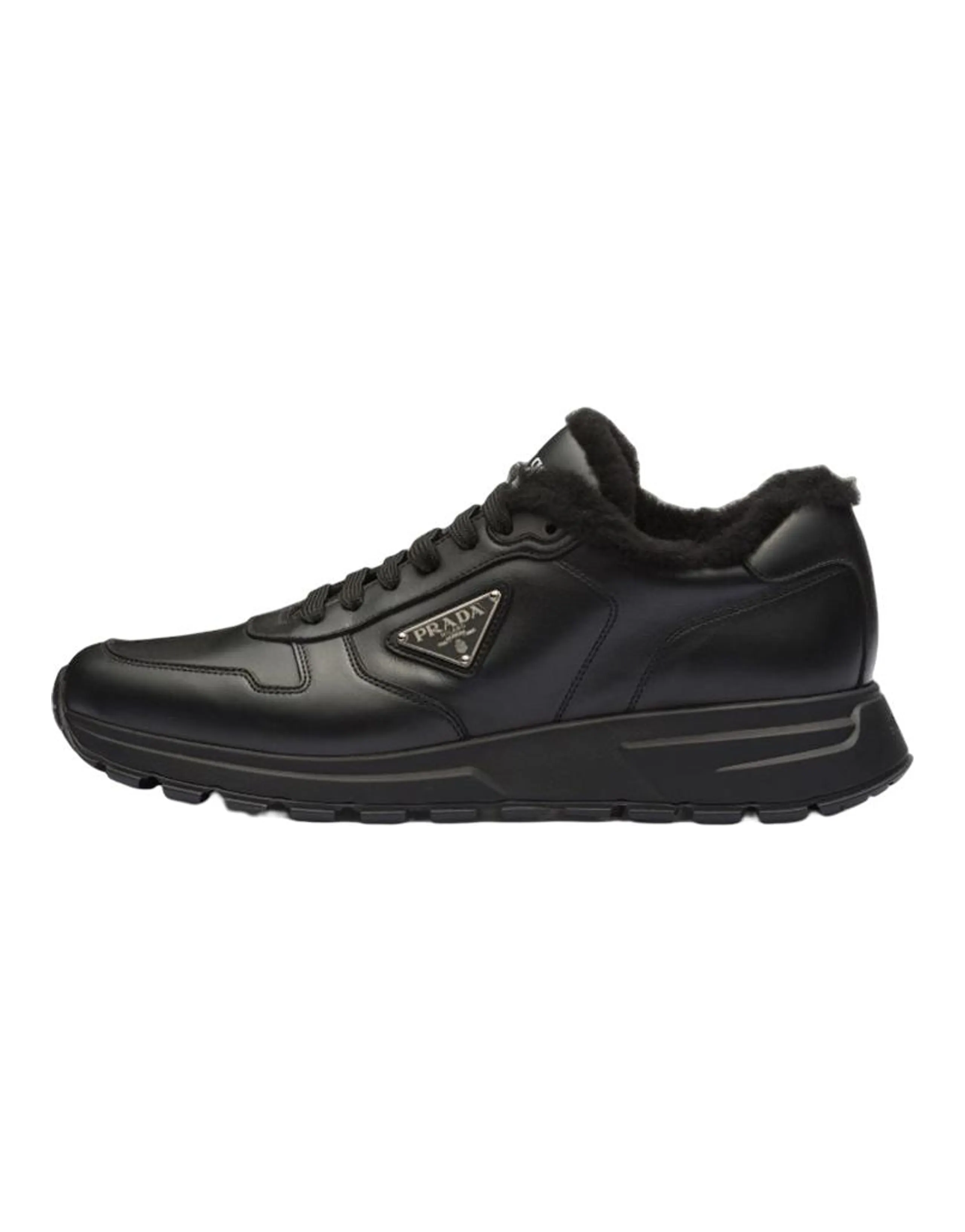 PRADA Leather Logo Lace-Up Low-Top Sneakers Men's Black