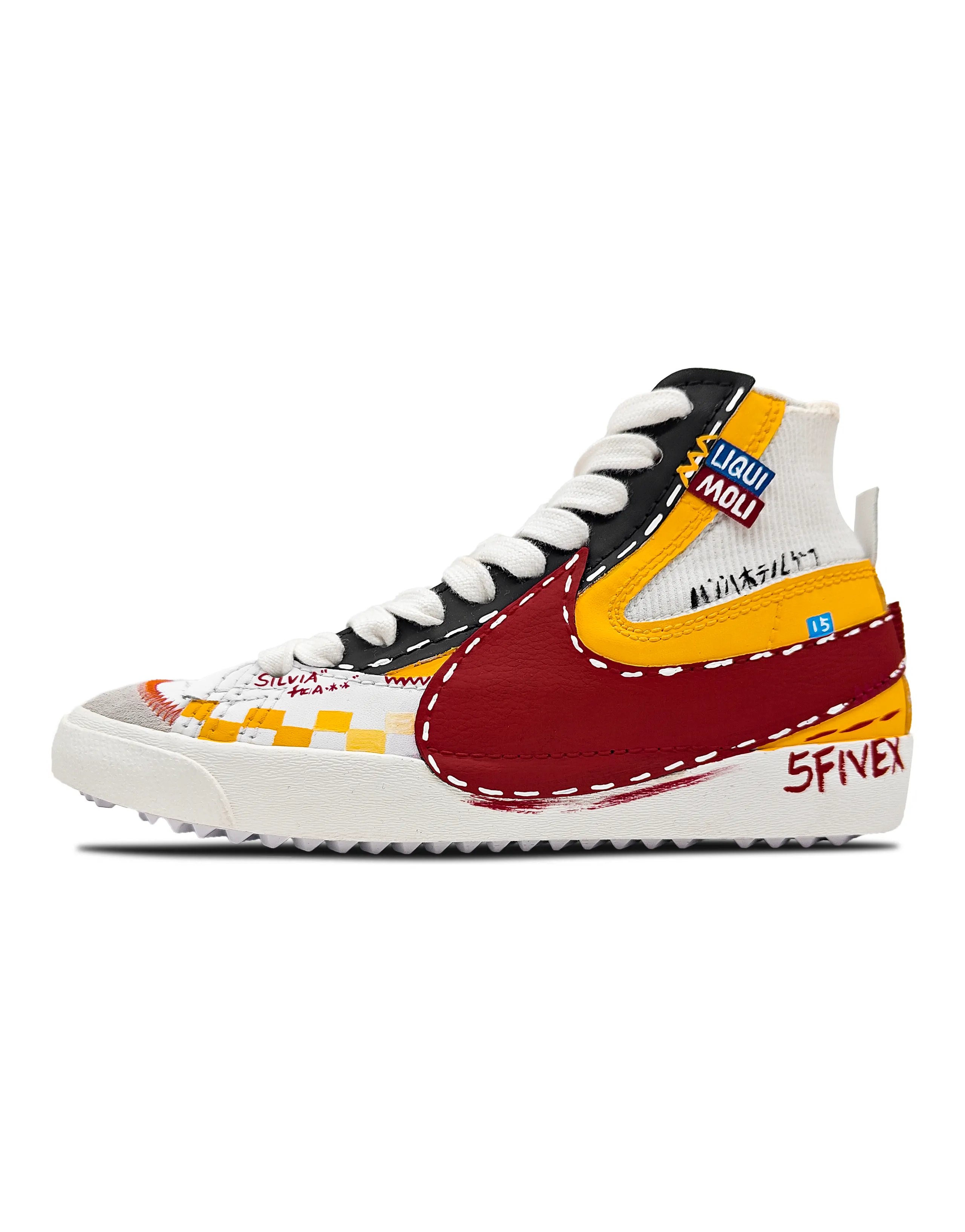 Custom Sneakers Nike Blazer 'Painting World' Gunma S15 Mid-Top Skate Shoes Unisex White Red