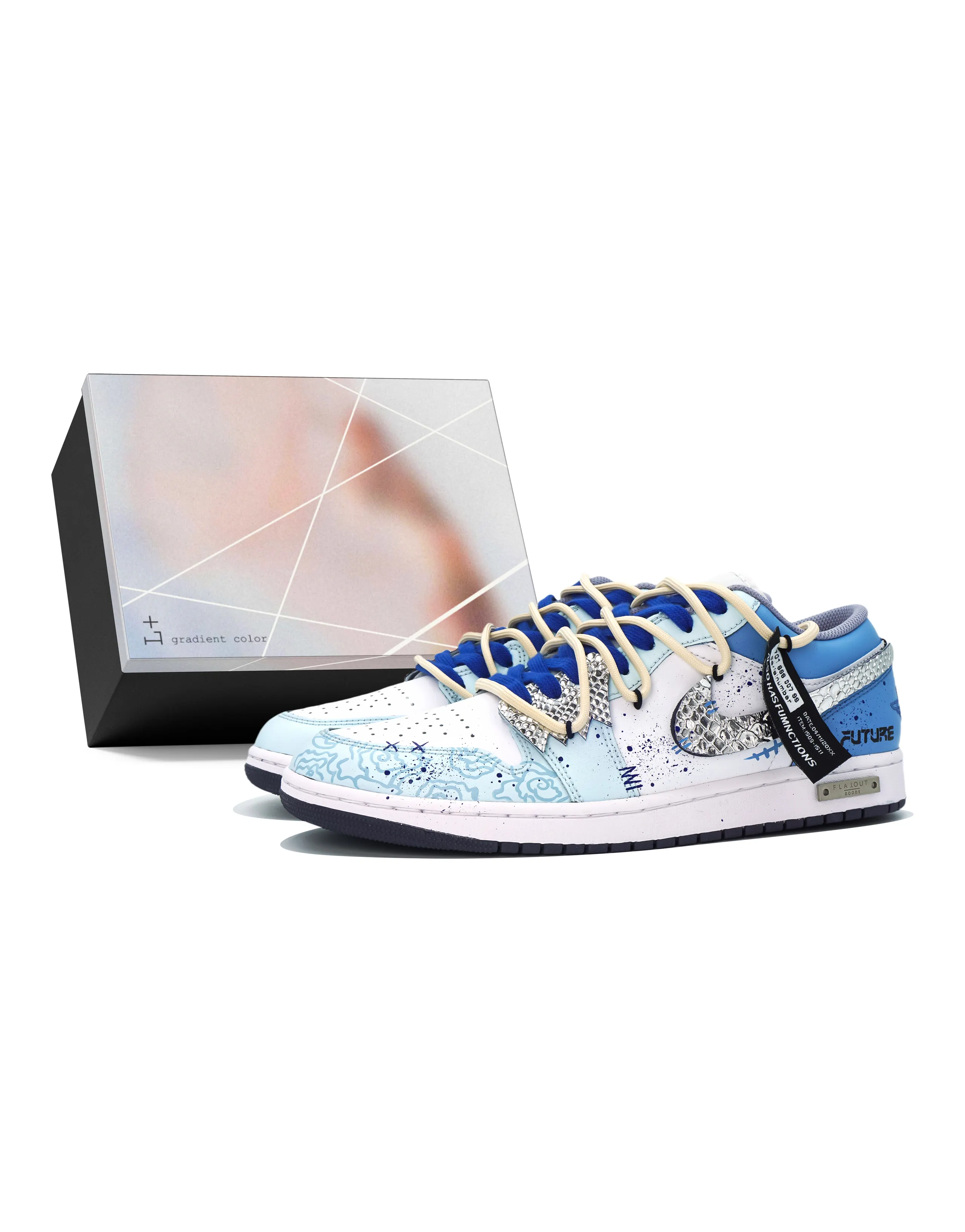 【Custom Sneakers】Jordan Air Jordan 1 Low 'Last Night's Echo' Gift Box Low-Top Retro Basketball Shoes Men's Blue-White