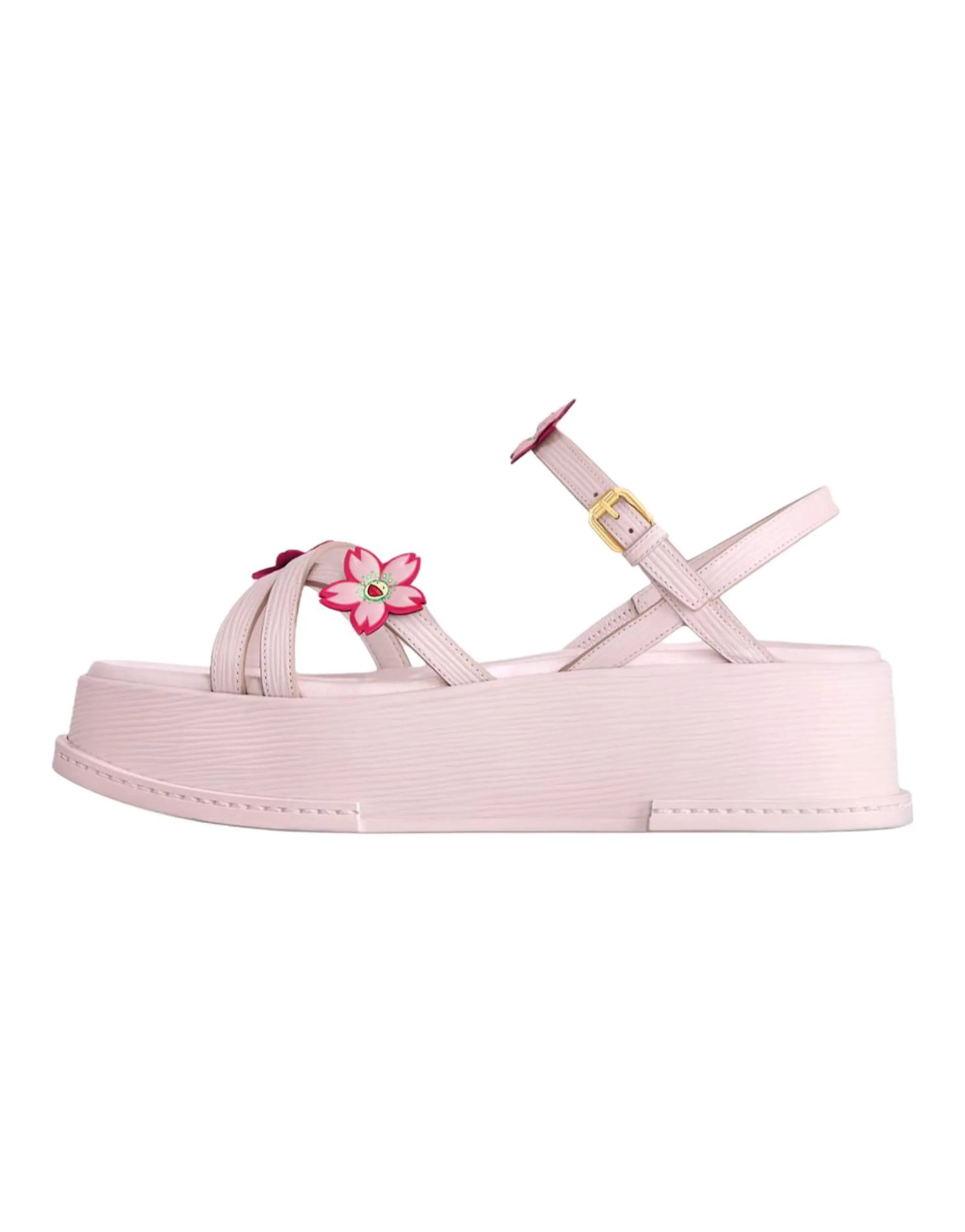 Takashi Murakami x LOUIS VUITTON Cherry Blossom Series Maya Calfskin Leather Open-Toe Buckle Strap Sandals 5cm Women's Pink