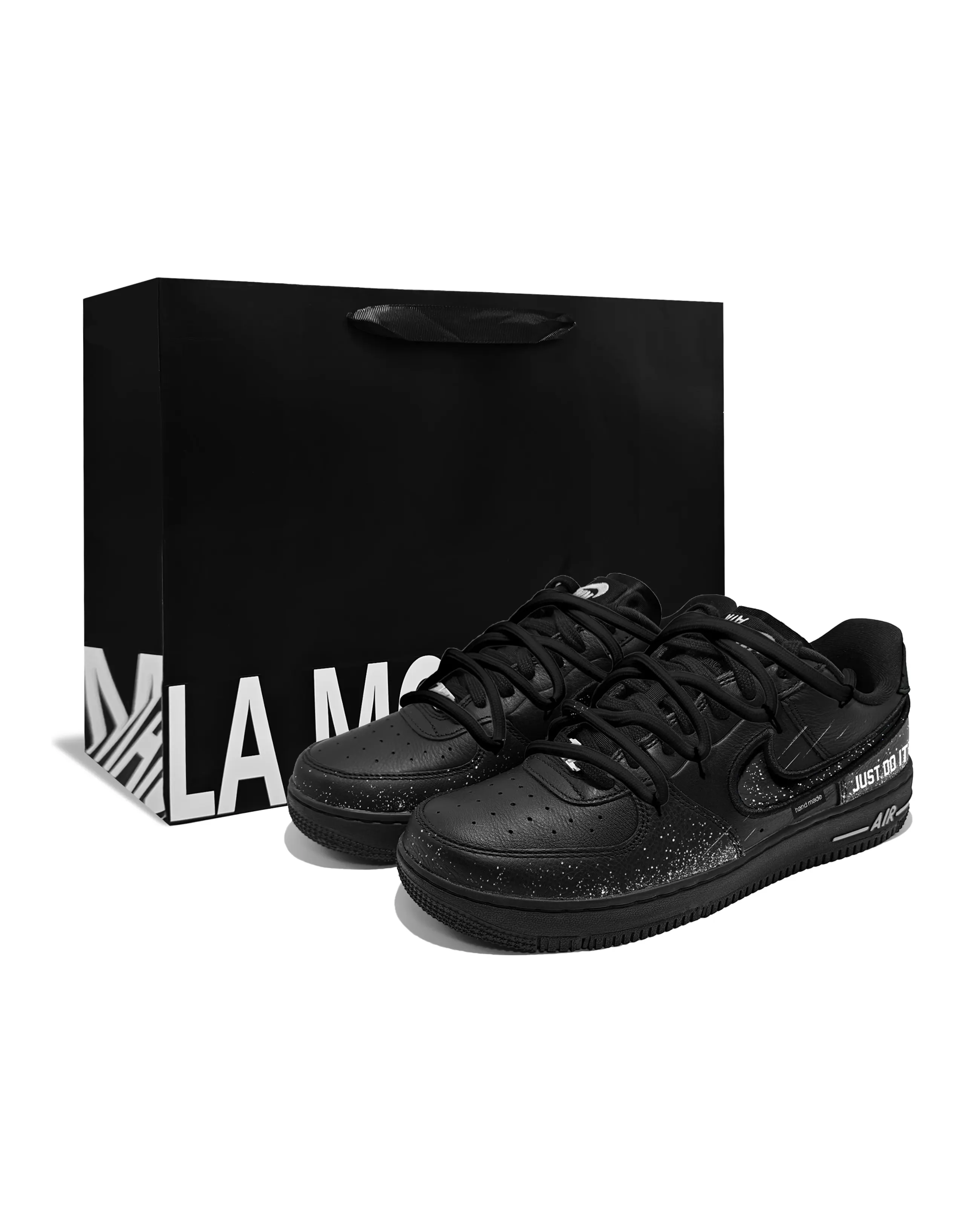 [Custom Sneakers] Nike Air Force 1 'Starry Sky R' Rubber Leather Splatter Silver Thread Exclusive Custom Design 'Black Samurai' Slip-Resistant Cushioned Wear-Resistant Low-Top Sneakers Unisex Black Silver