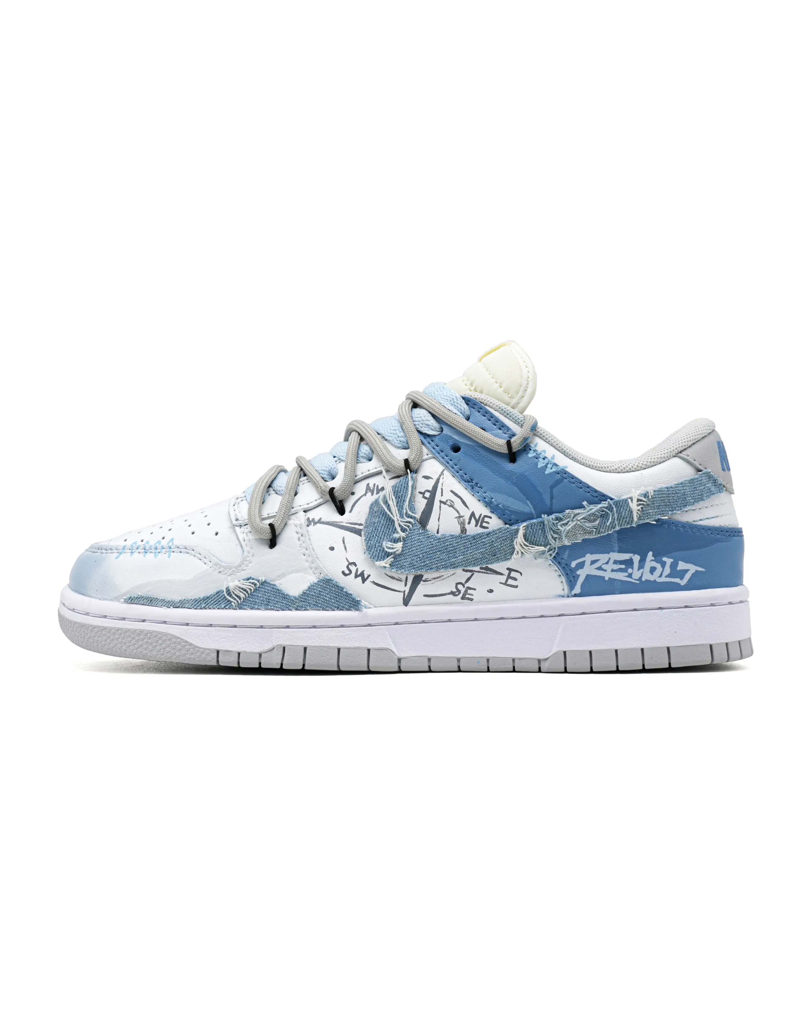 [Custom Sneakers] Nike Dunk PU Patent Leather Denim Synthetic Leather Hand-Painted Graffiti Patchwork Trendy Wear-Resistant Breathable Low-Top Skate Shoes Unisex
