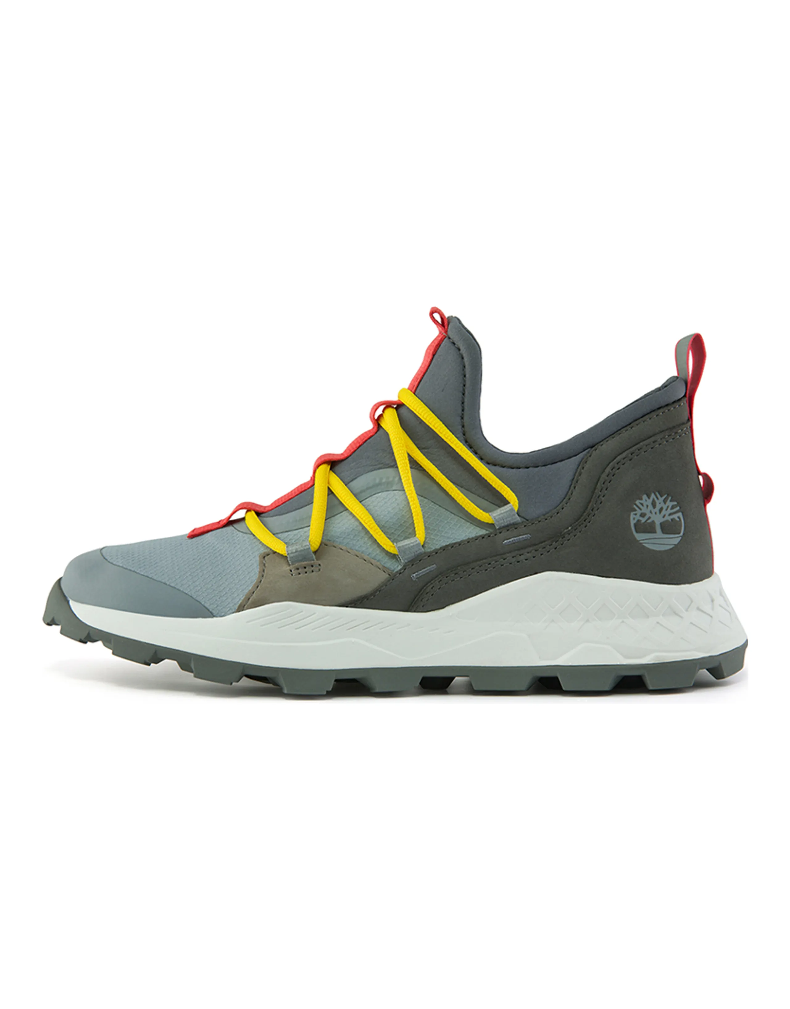 Timberland Brooklyn Leather And Fabric Oxford Trainers 'Medium Grey Mesh With Red'
