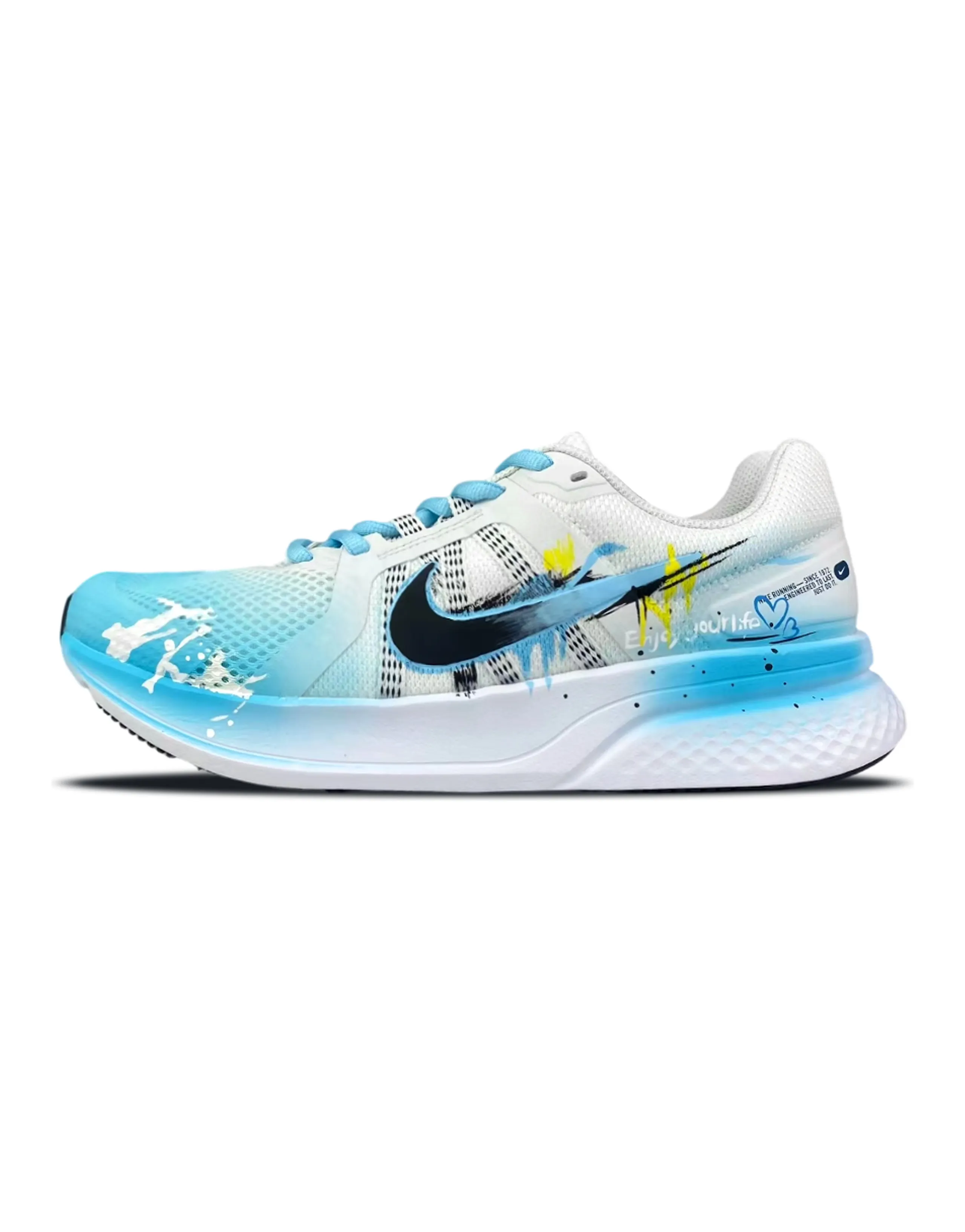 Custom Sneakers Nike Run Swift 2 BNK Yellow Blue Dynamic Street Art Style Youthful Low-Top Running Shoes Men's