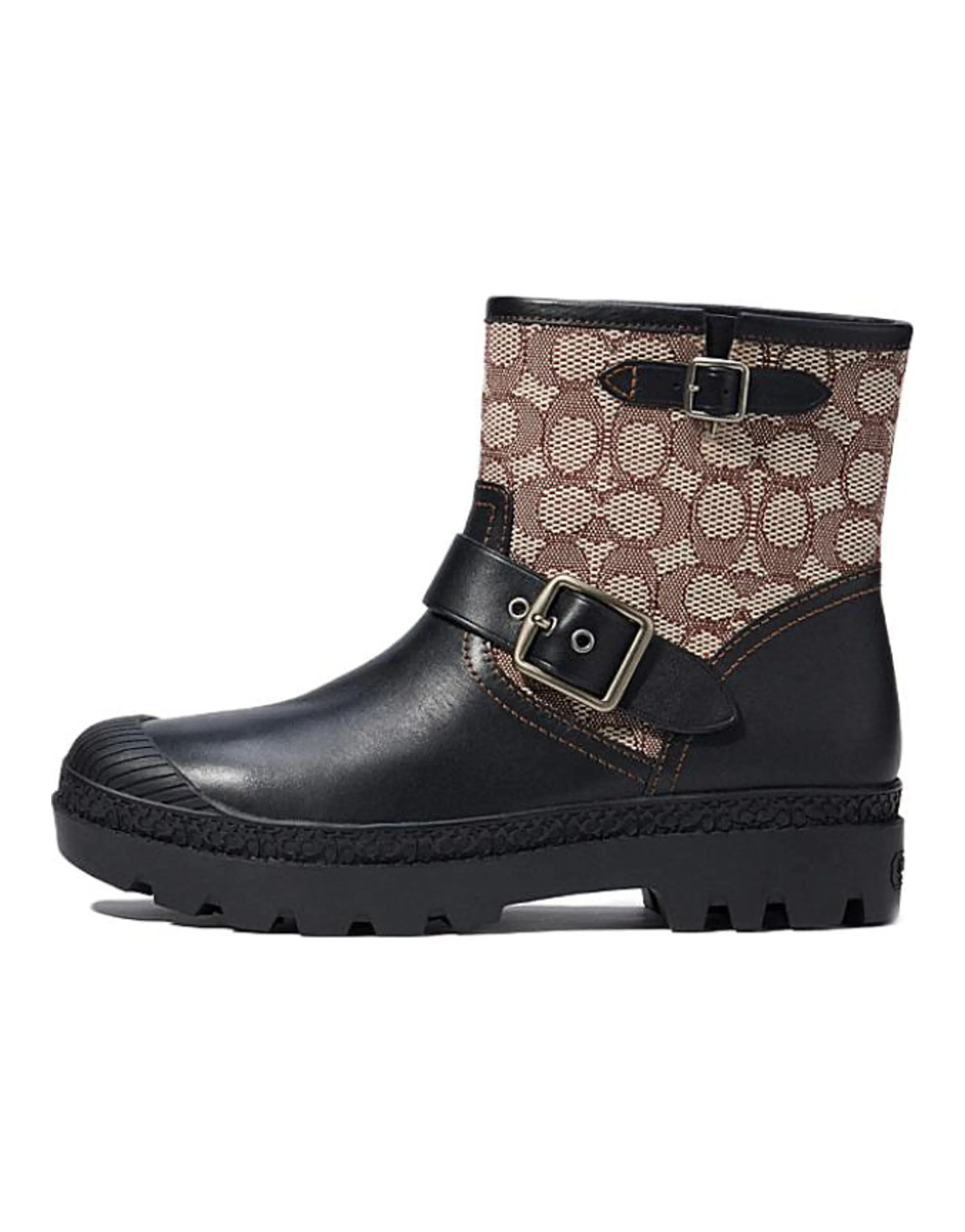 COACH Moto Leather Comfortable Buckle Ankle Boots Men's Black