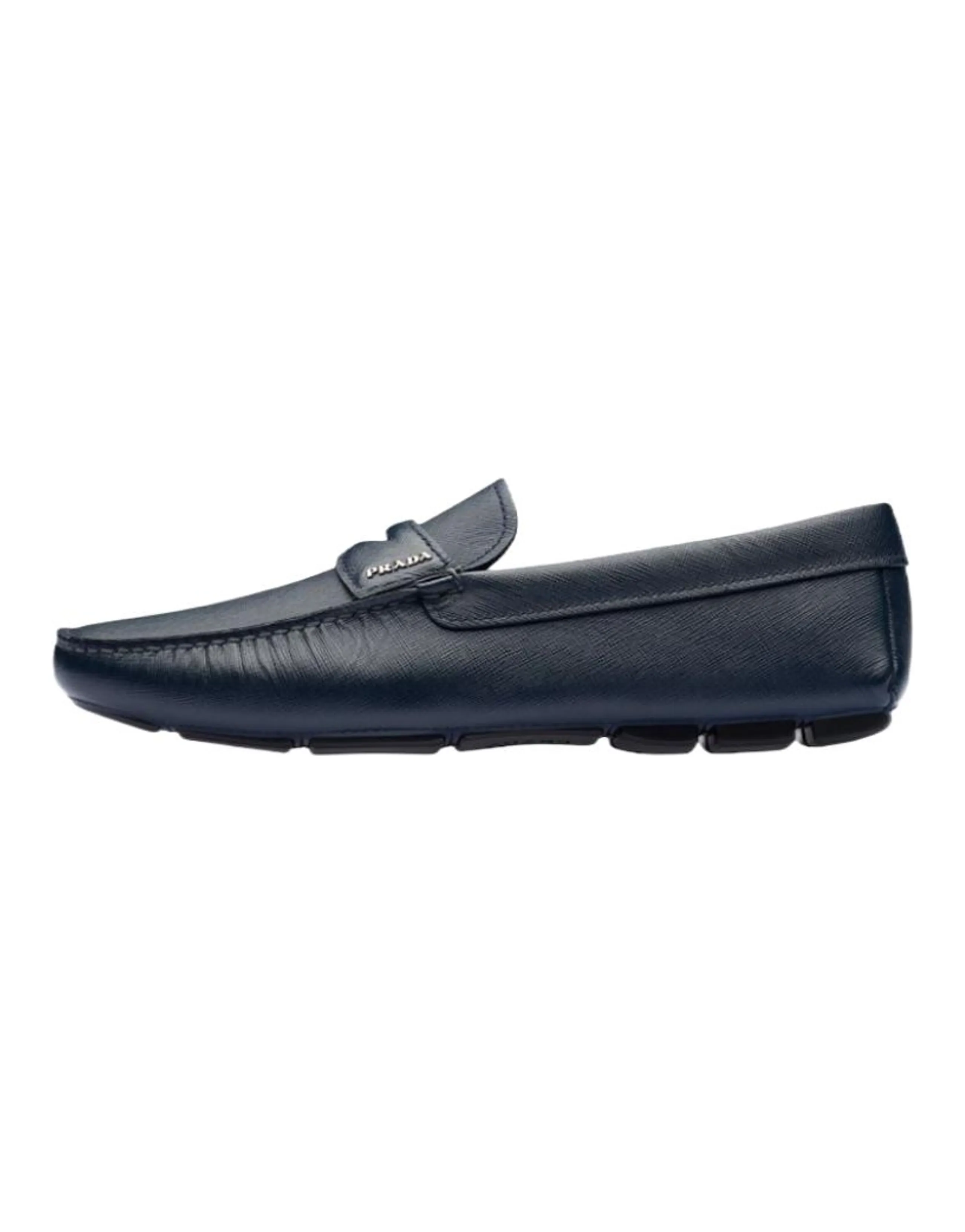 PRADA Men's Saffiano Leather Slip-On Loafers Sea Blue
