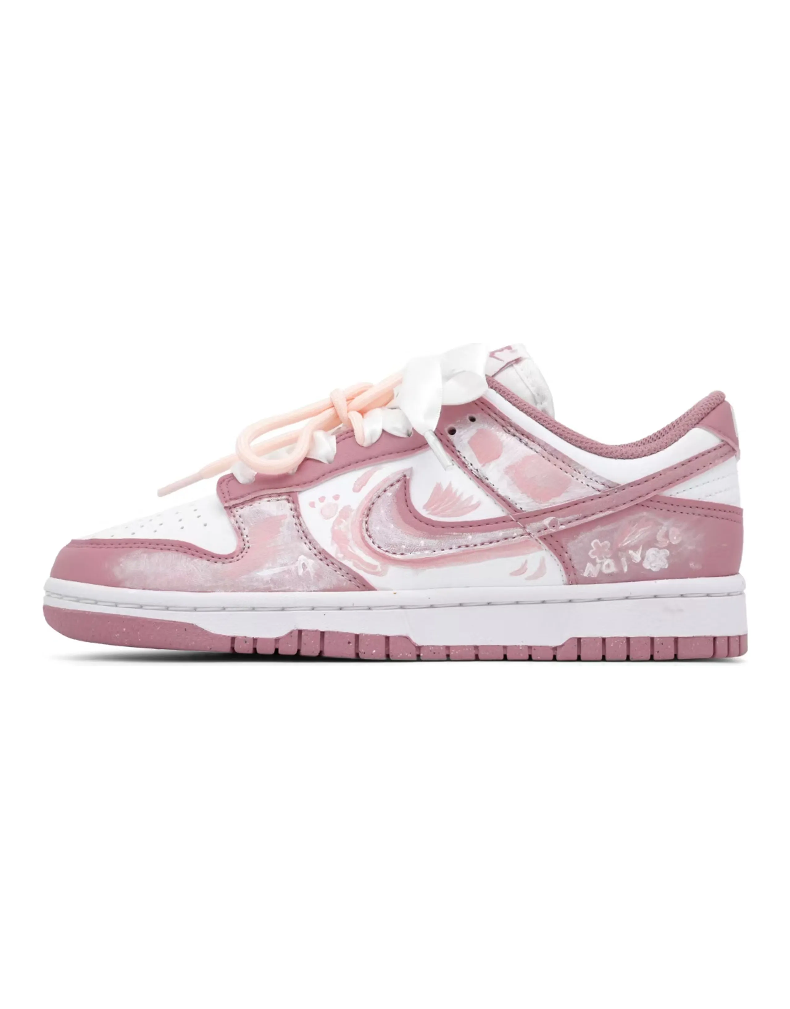 [Custom Sneakers] Nike Dunk "Peach Blossom Dream" Leather Girlfriend Romantic Fresh Cute Girly Bow Wrapping Low-Top Skate Shoes Women's Pink