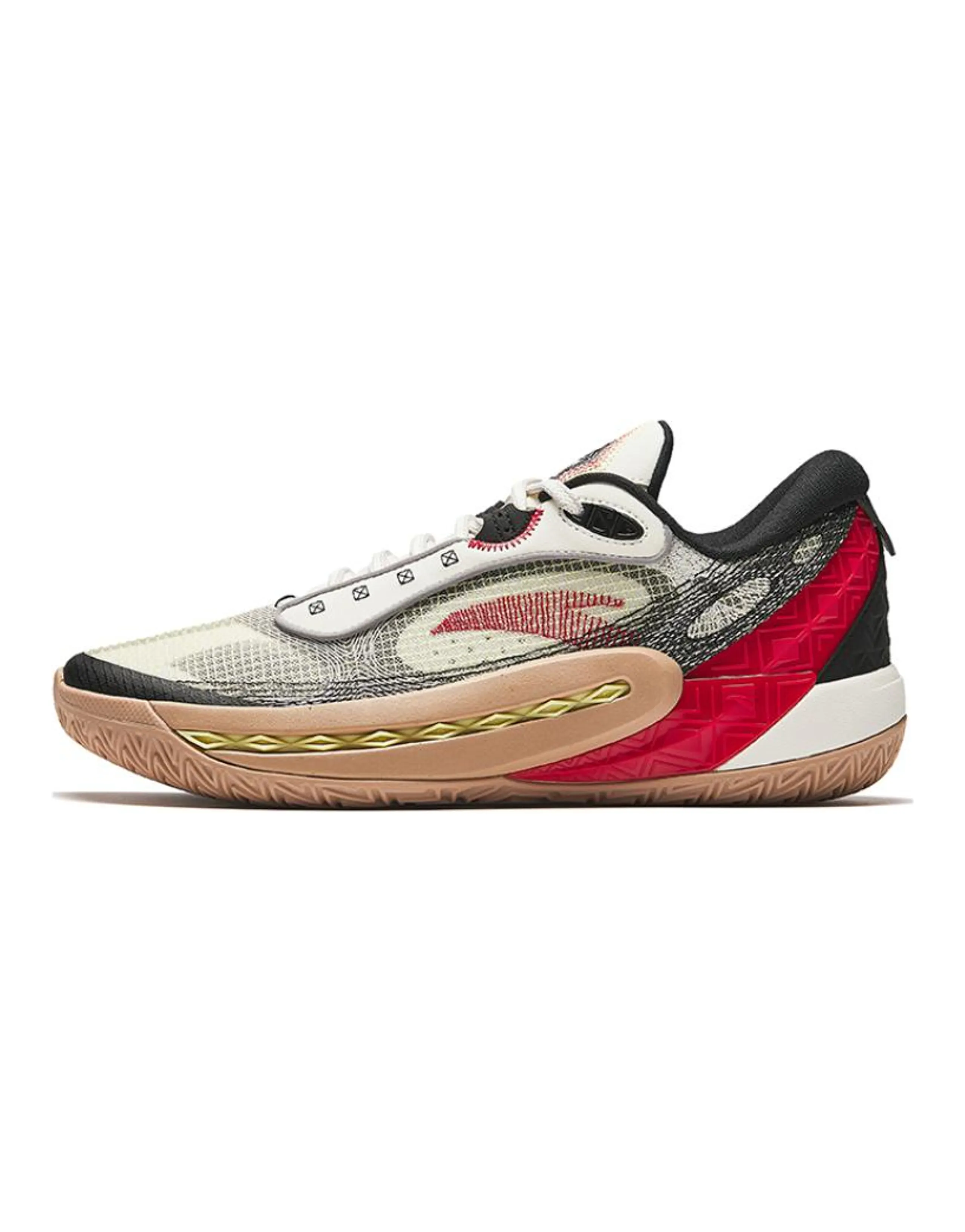 ANTA Tide 6 Basketball Shoes Men Low-Top Ivory White Black/Classic Red