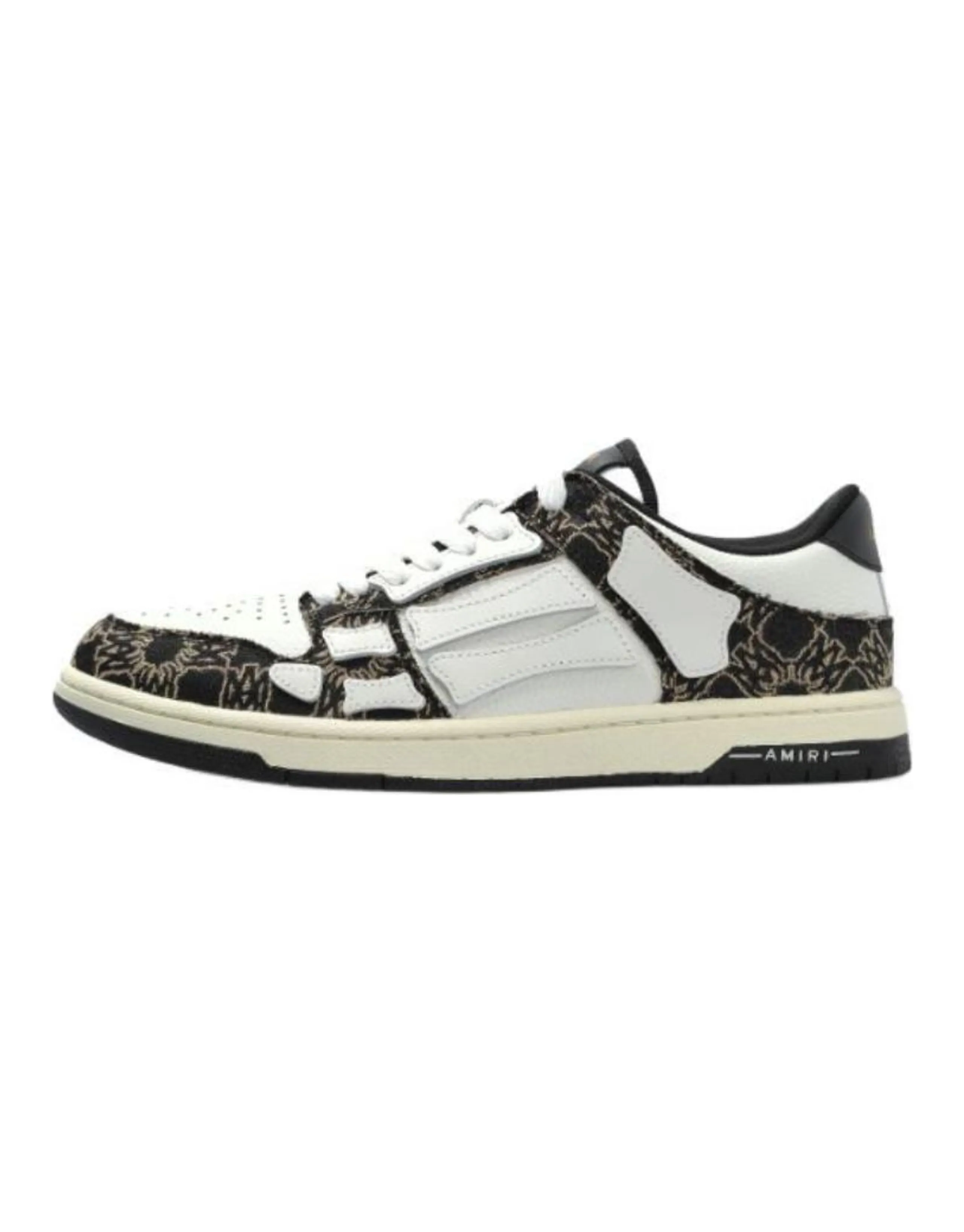 AMIRI Skel-Top Low Leather Flat Round Toe Lace-Up Low-Top Sneakers Men's Black