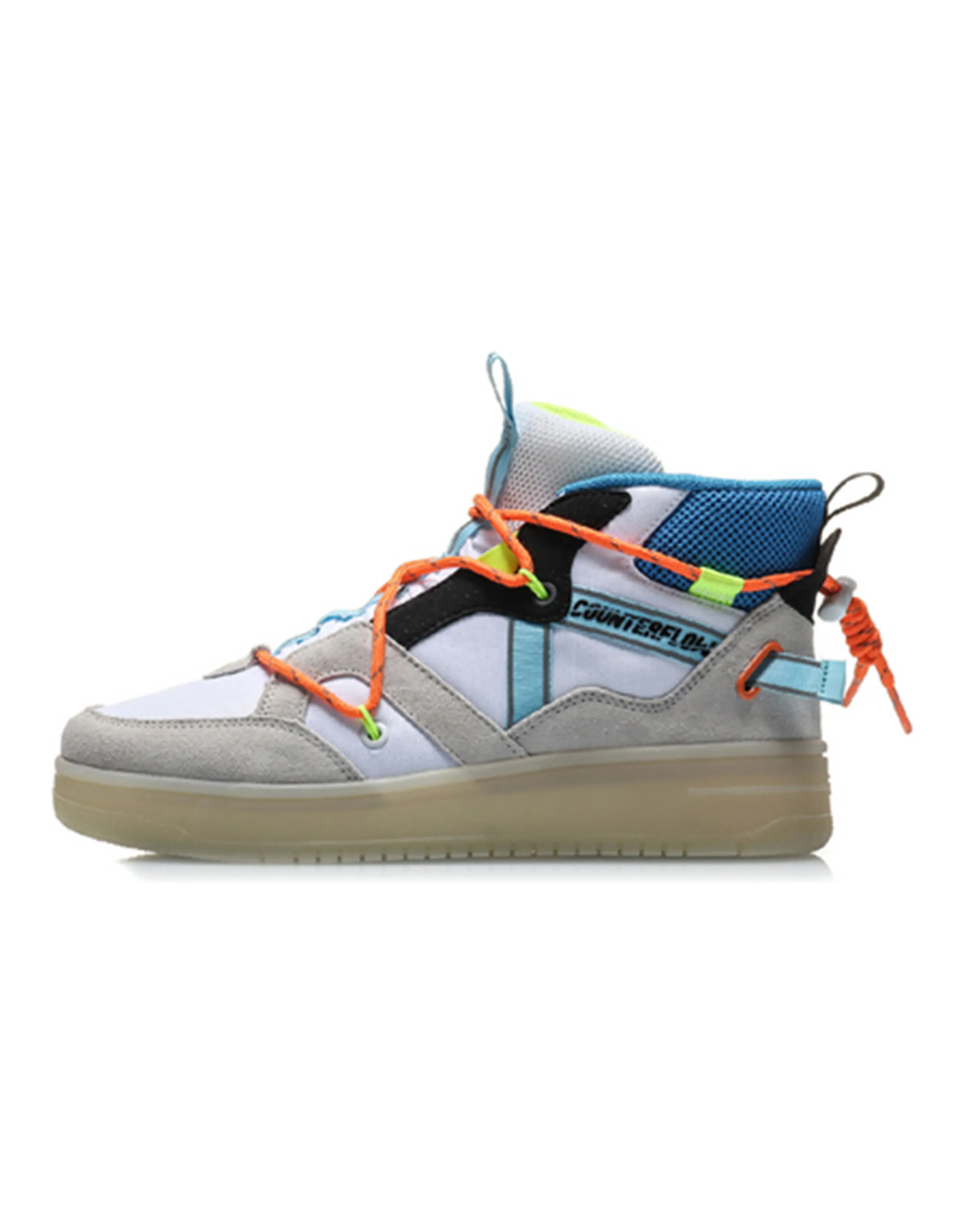LiNing CF Hunter Anti-Slip Wear-Resistant High-Top Skateboard Shoes Women's White Orange