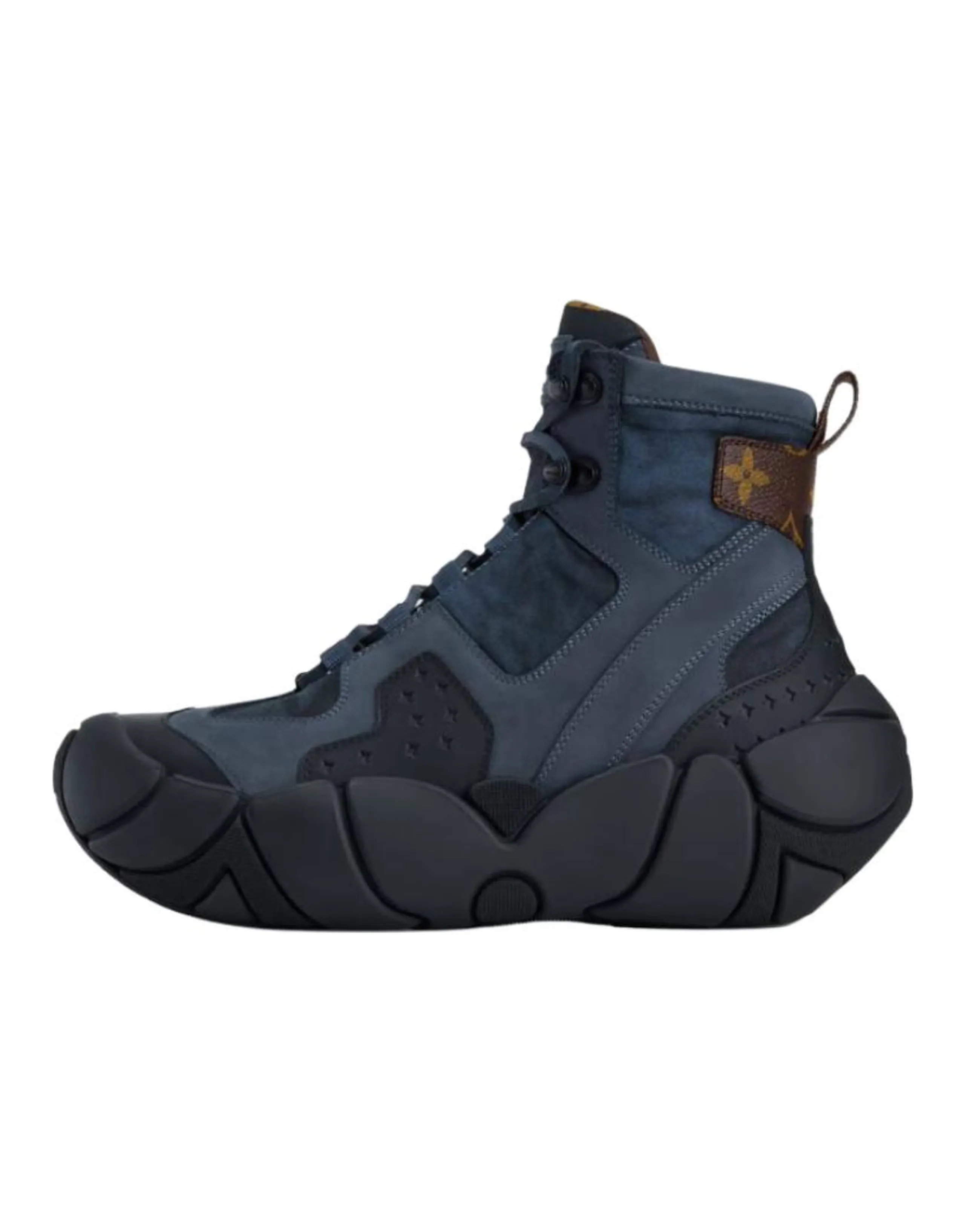 LOUIS VUITTON Bubble Calfskin Leather Round Toe Lace-Up Sport Boots Ankle Boots Women's Blue