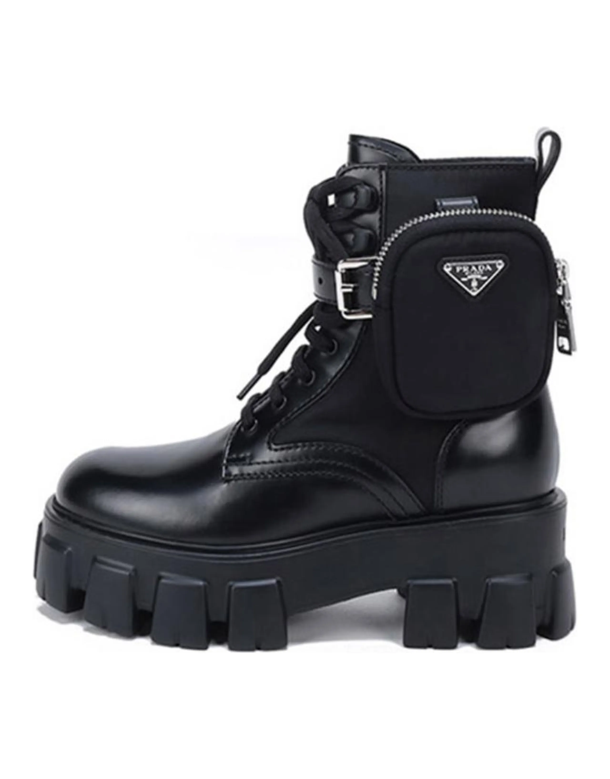 PRADA Women's Monolith Brushed Rois Leather And Nylon Boot 'Black'