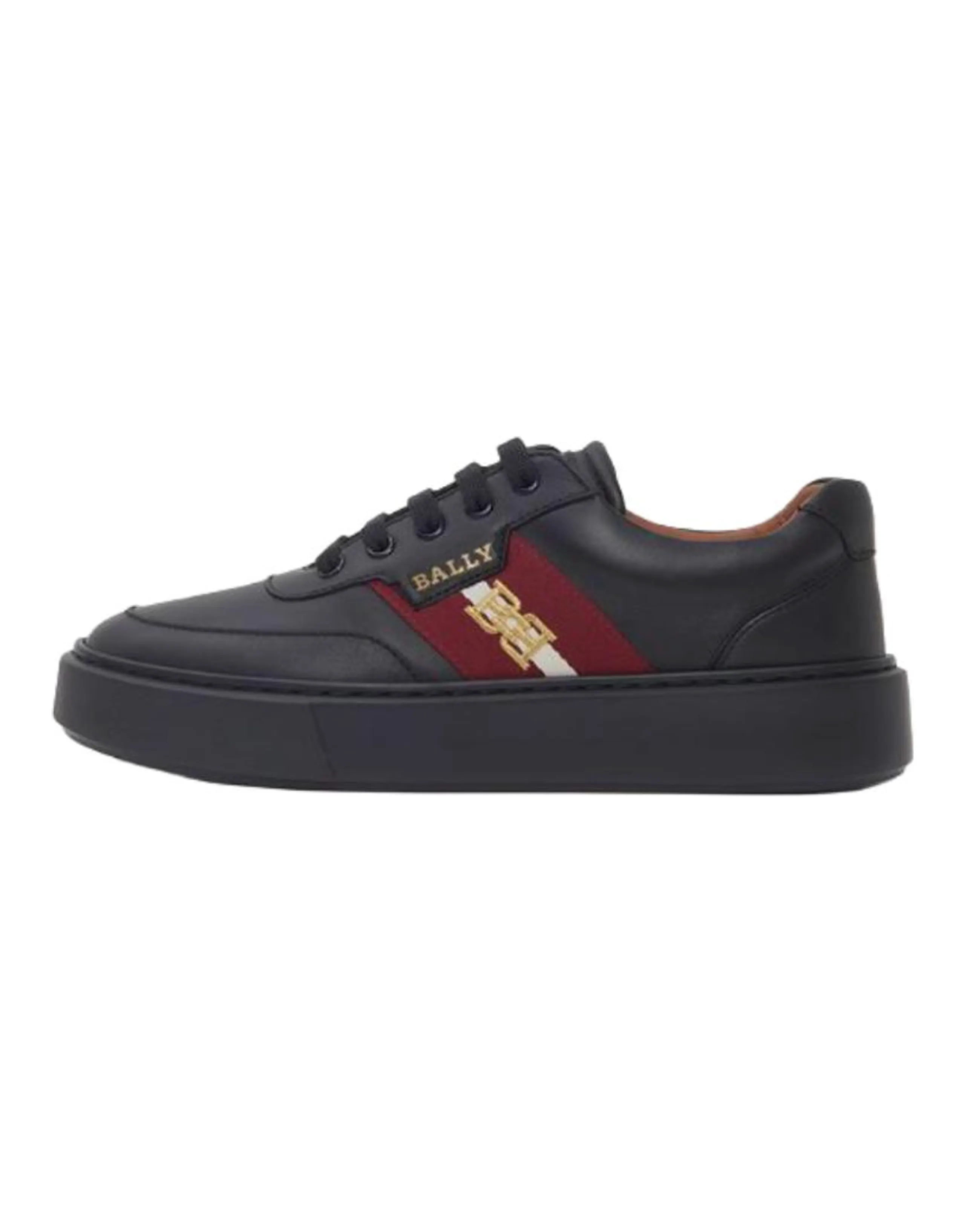 BALLY Calfskin Leather Round-Toe Lace-Up Flat Low-Top Sneakers Men's Black