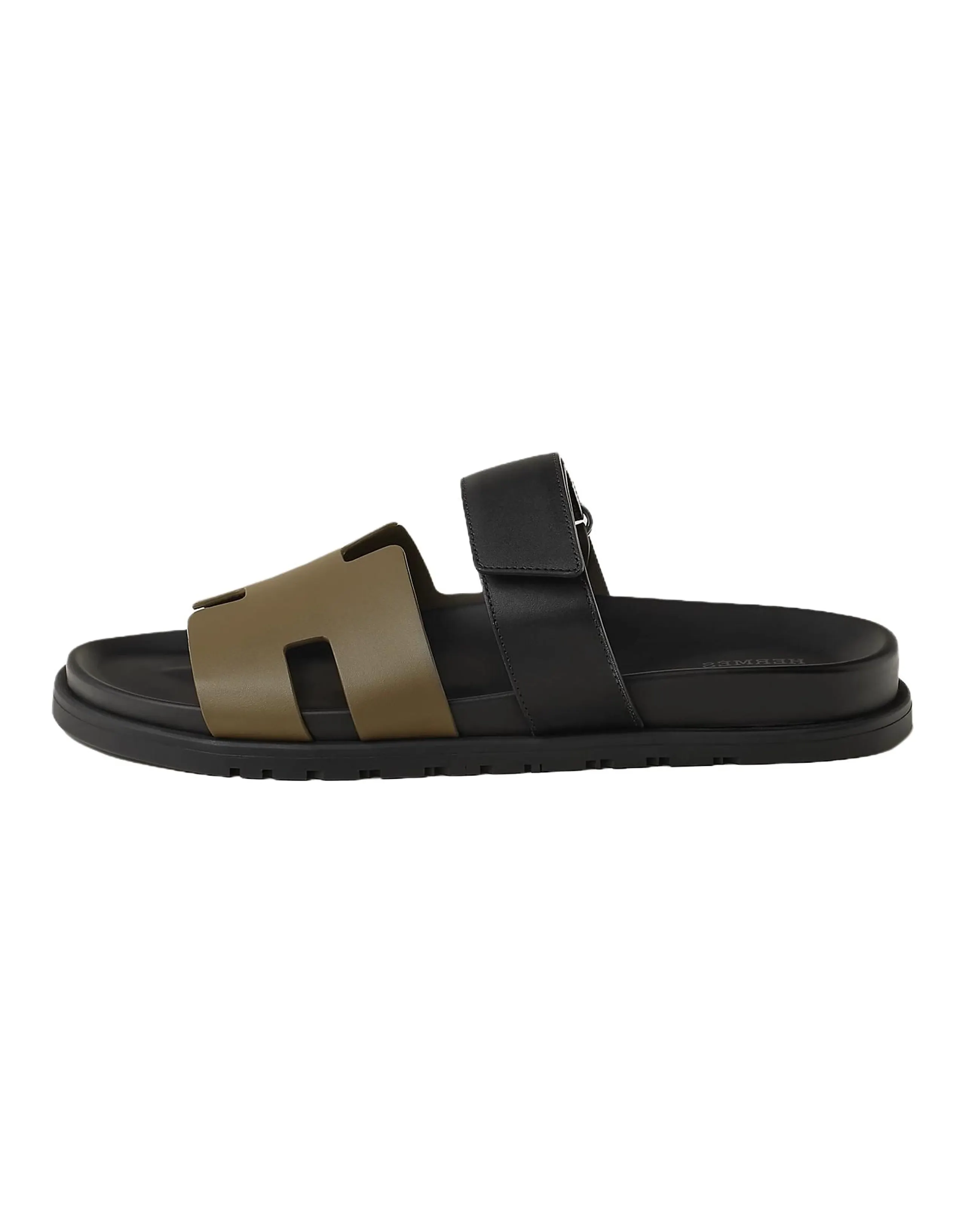 HERMES Chypre Slide Slippers Men's Black Umber