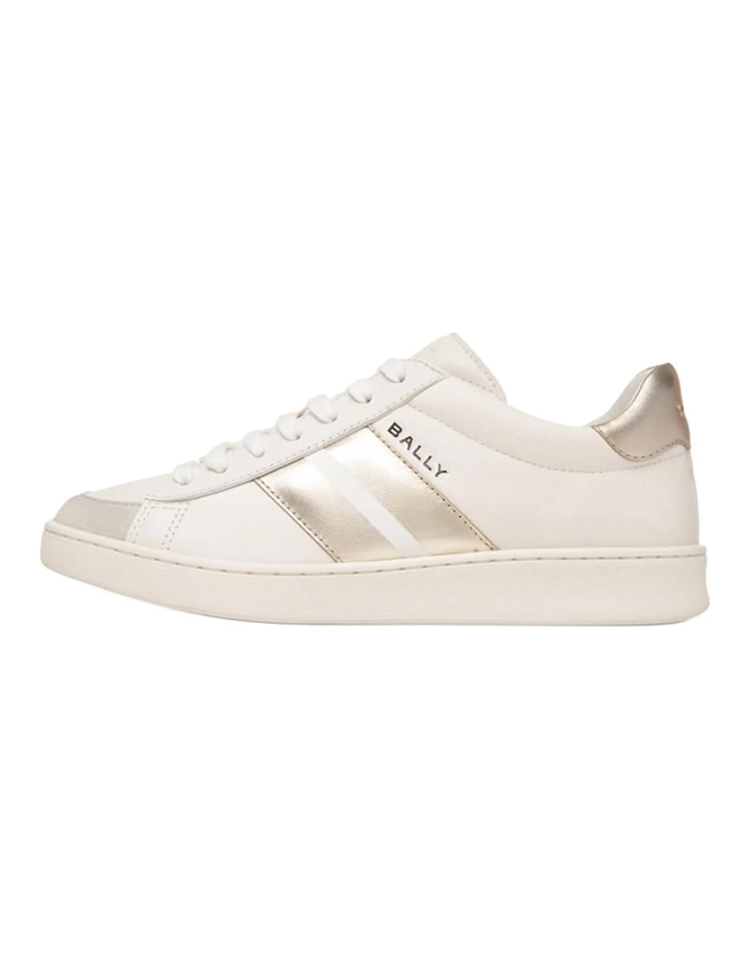 BALLY Leather Round Toe Lace-Up Logo Embossed Low-Top Sneakers Women's White
