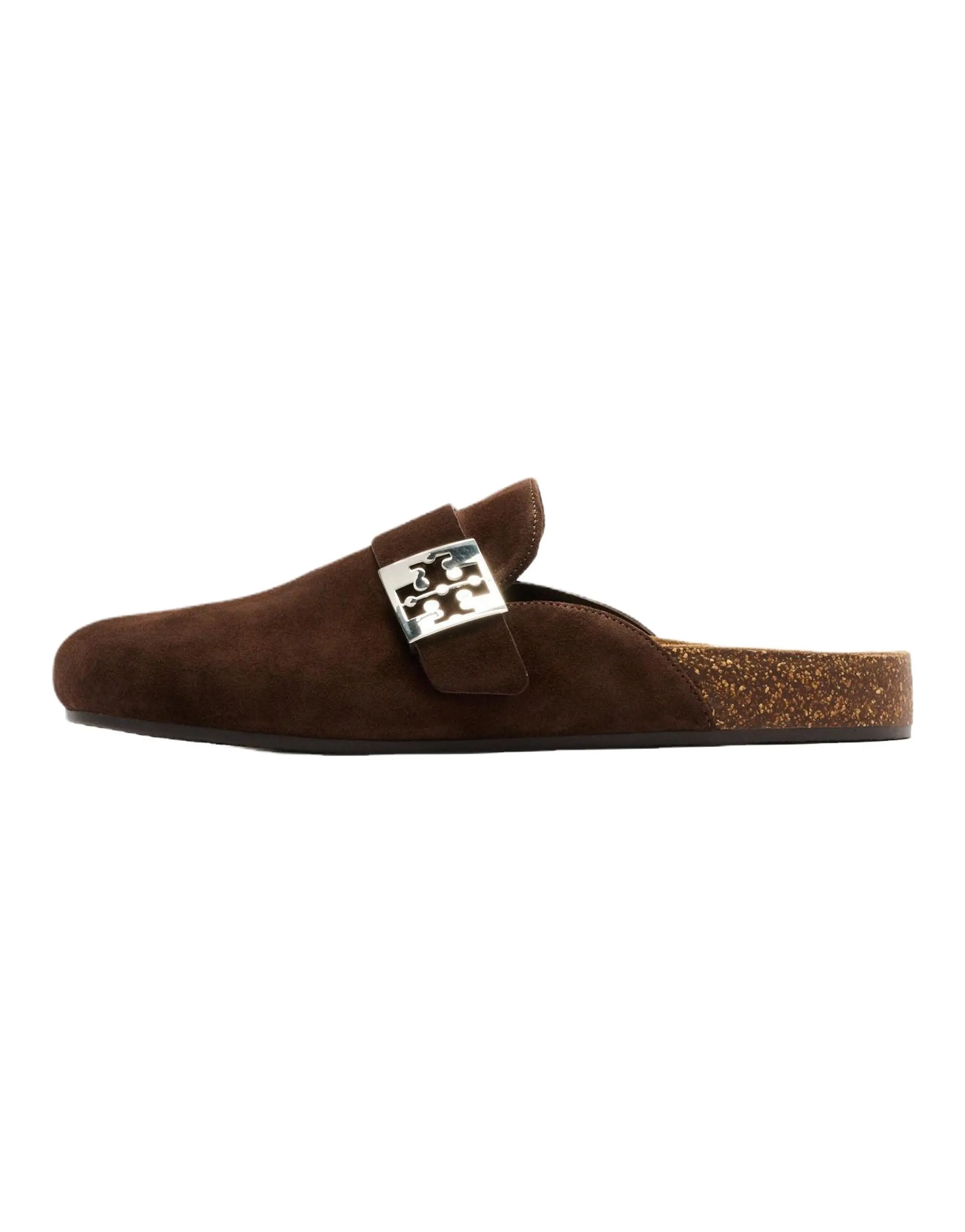 TORY BURCH Mellow Suede Slip-On Flat Mule Closed-Toe Sandals Women's Brown