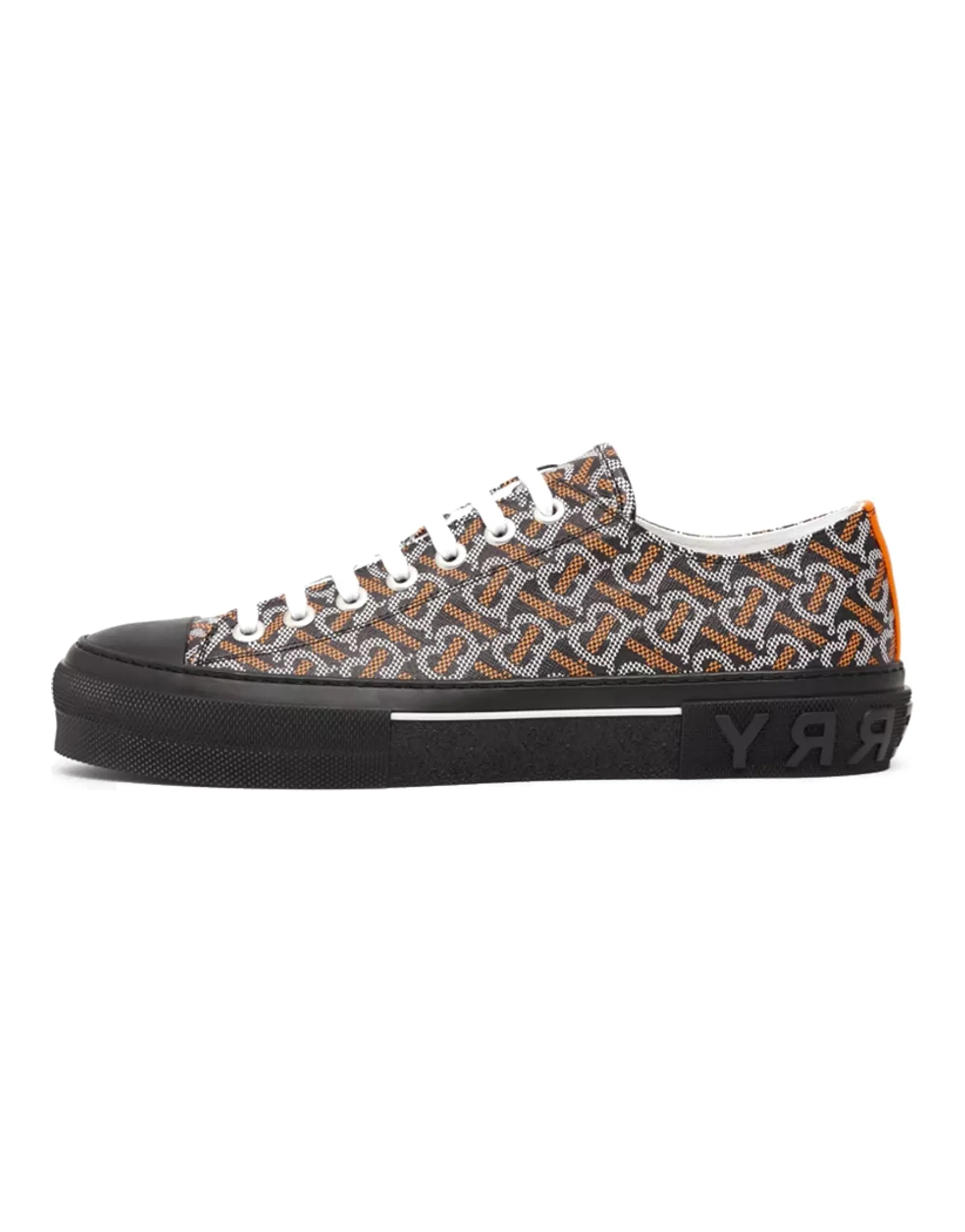 Burberry Monogram Pattern Low Top Black Orange Canvas