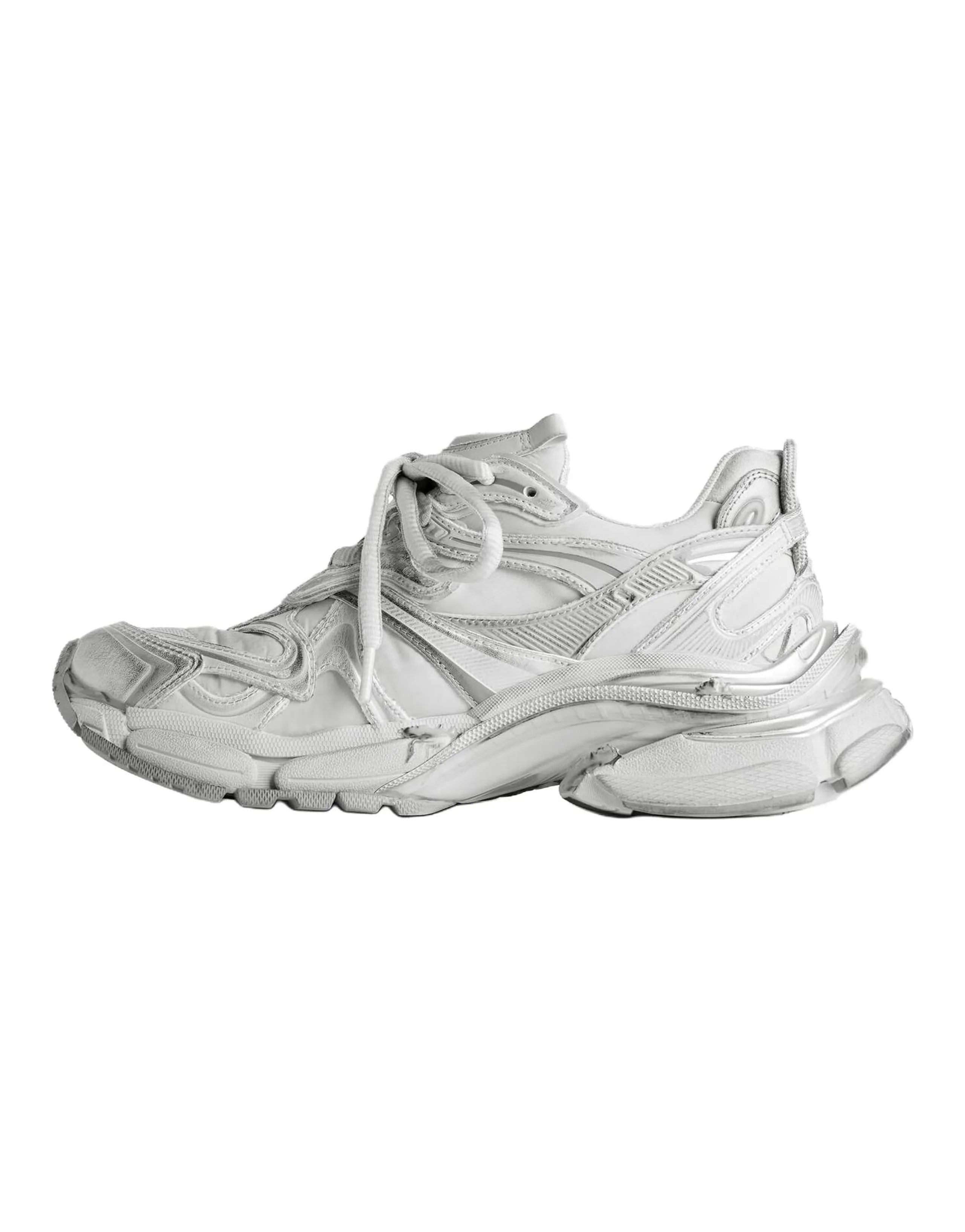 Balenciaga Runner 2.0 Nylon Logo Print Round Toe Lace-Up Distressed Sneakers Low-Top Dad Shoes Women's Silver Gray