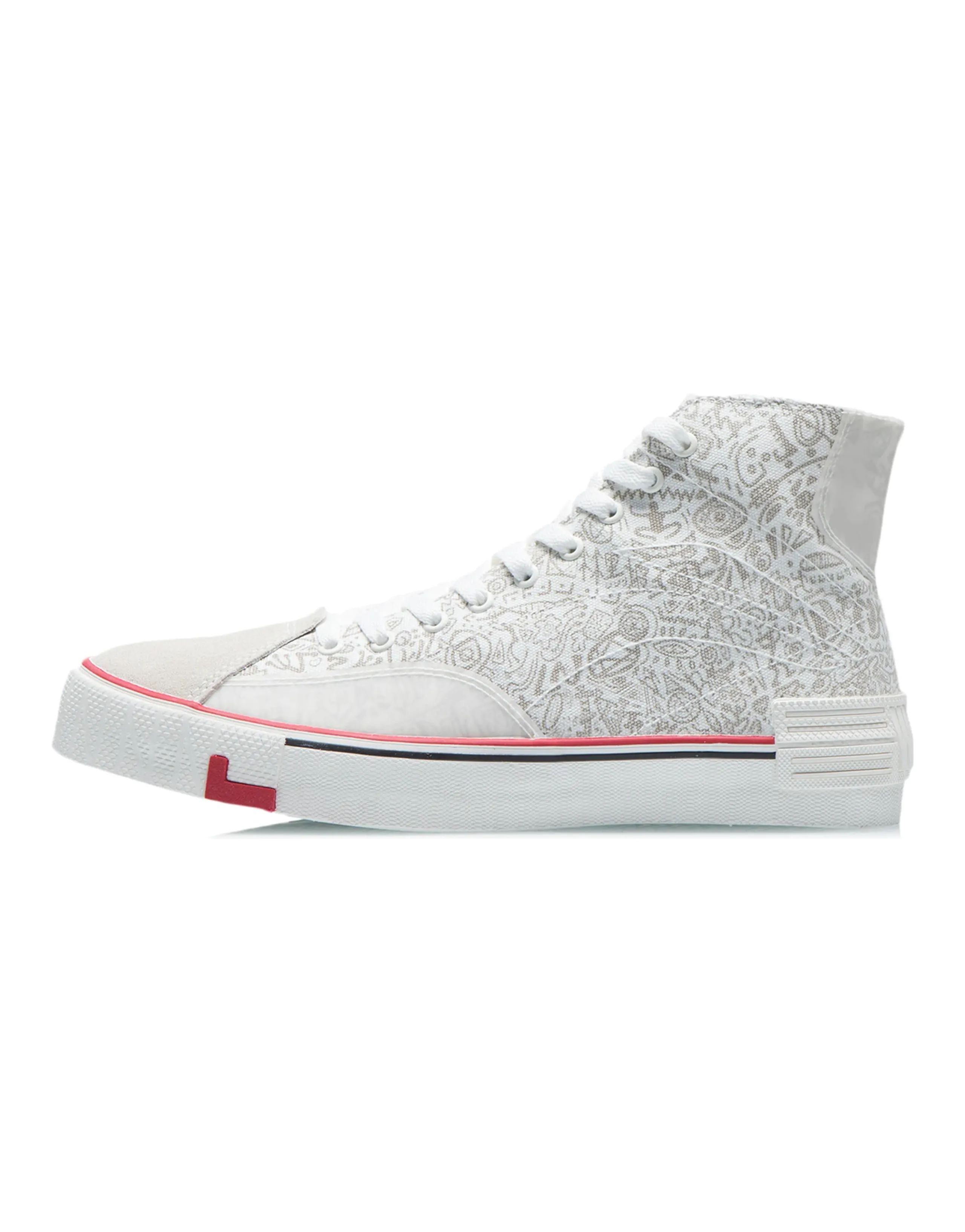 LiNing Wave Canvas Hi High-Top Skateboard Shoes Men's White Gray