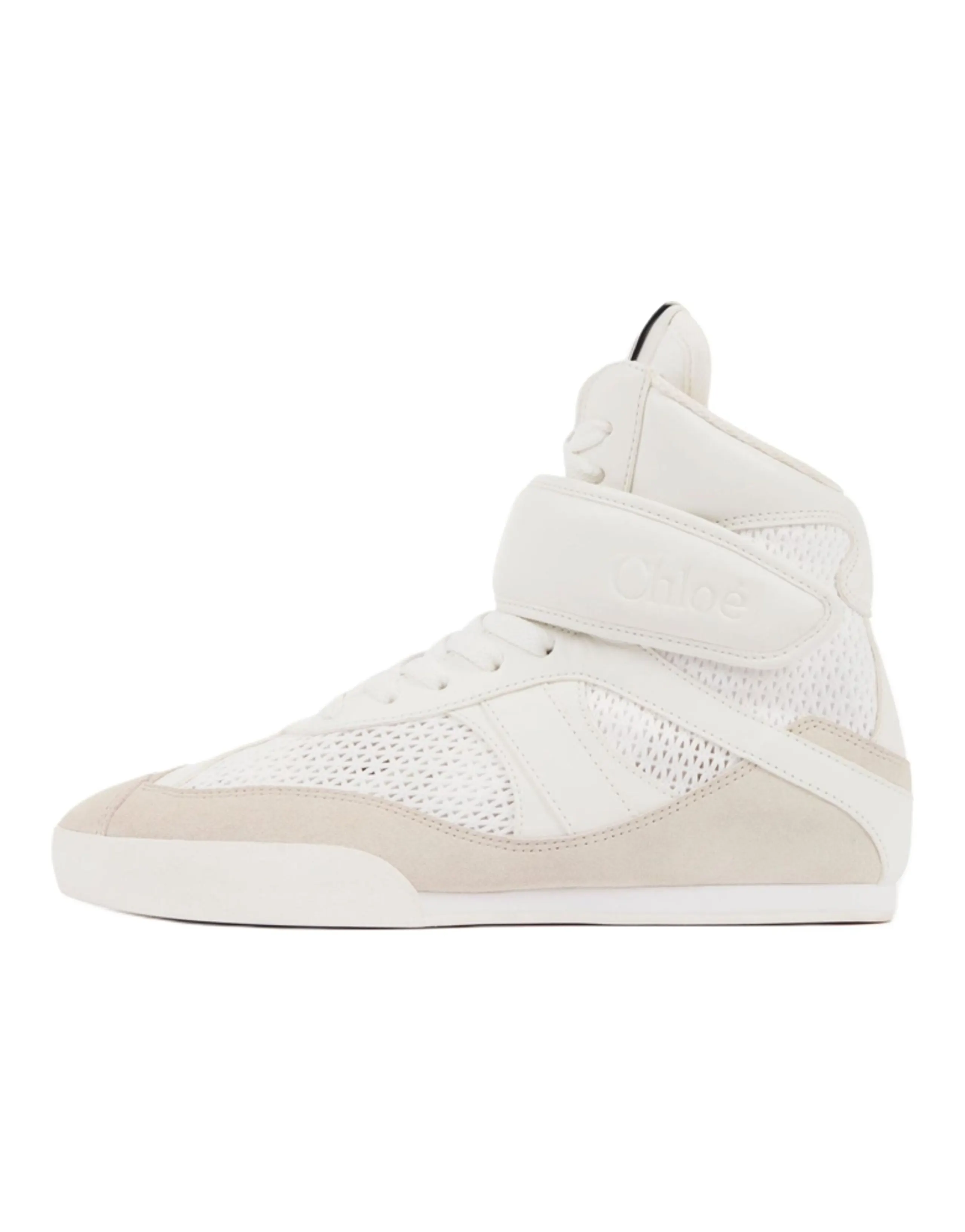 Chloe Kick Calfskin Round Toe Flat High-Top Casual Shoes Unisex Off-White