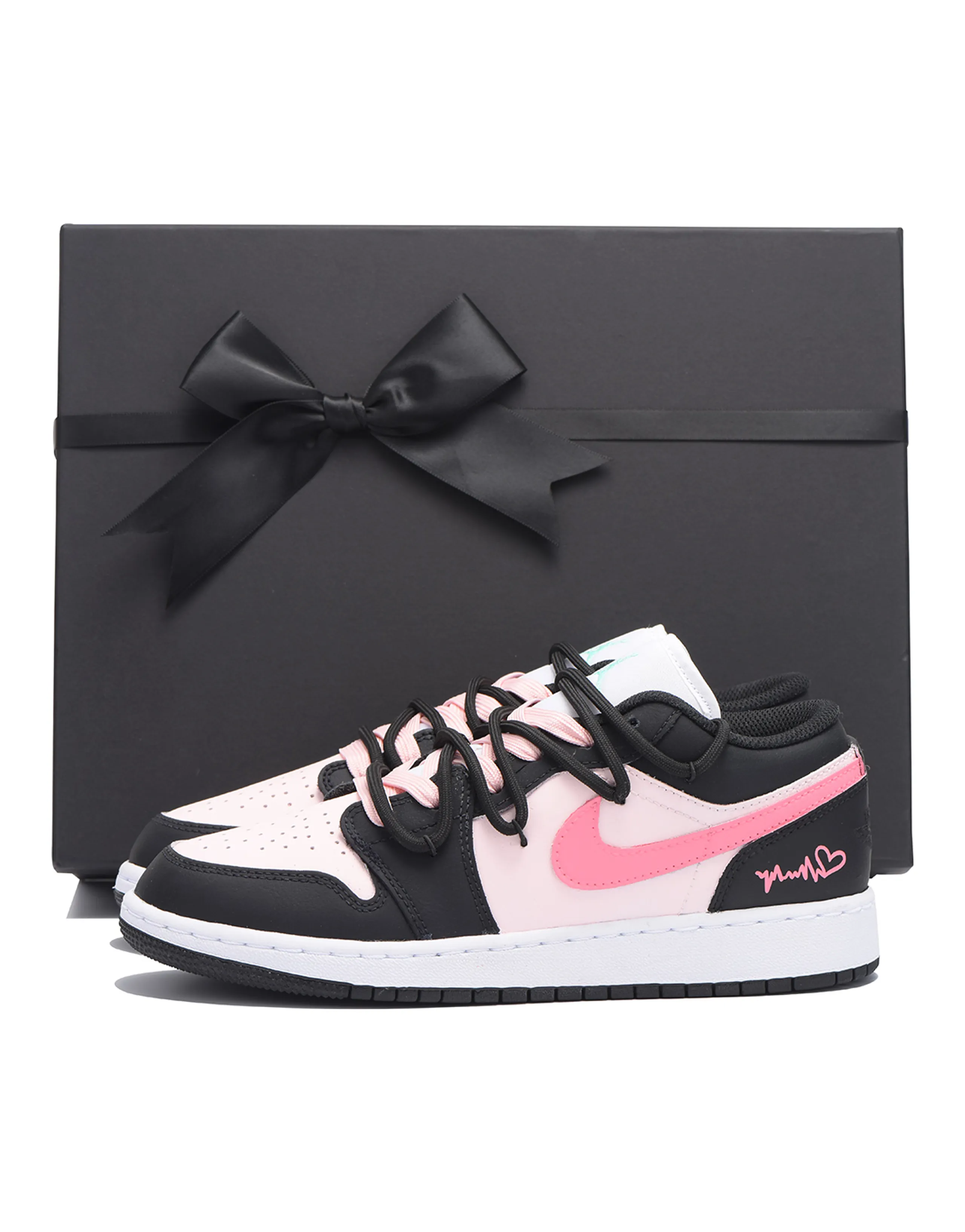 Jordan Air Jordan 1 Chestnut Slip-Resistant Coverage Low-Top Vintage Basketball Shoes GS Black Pink