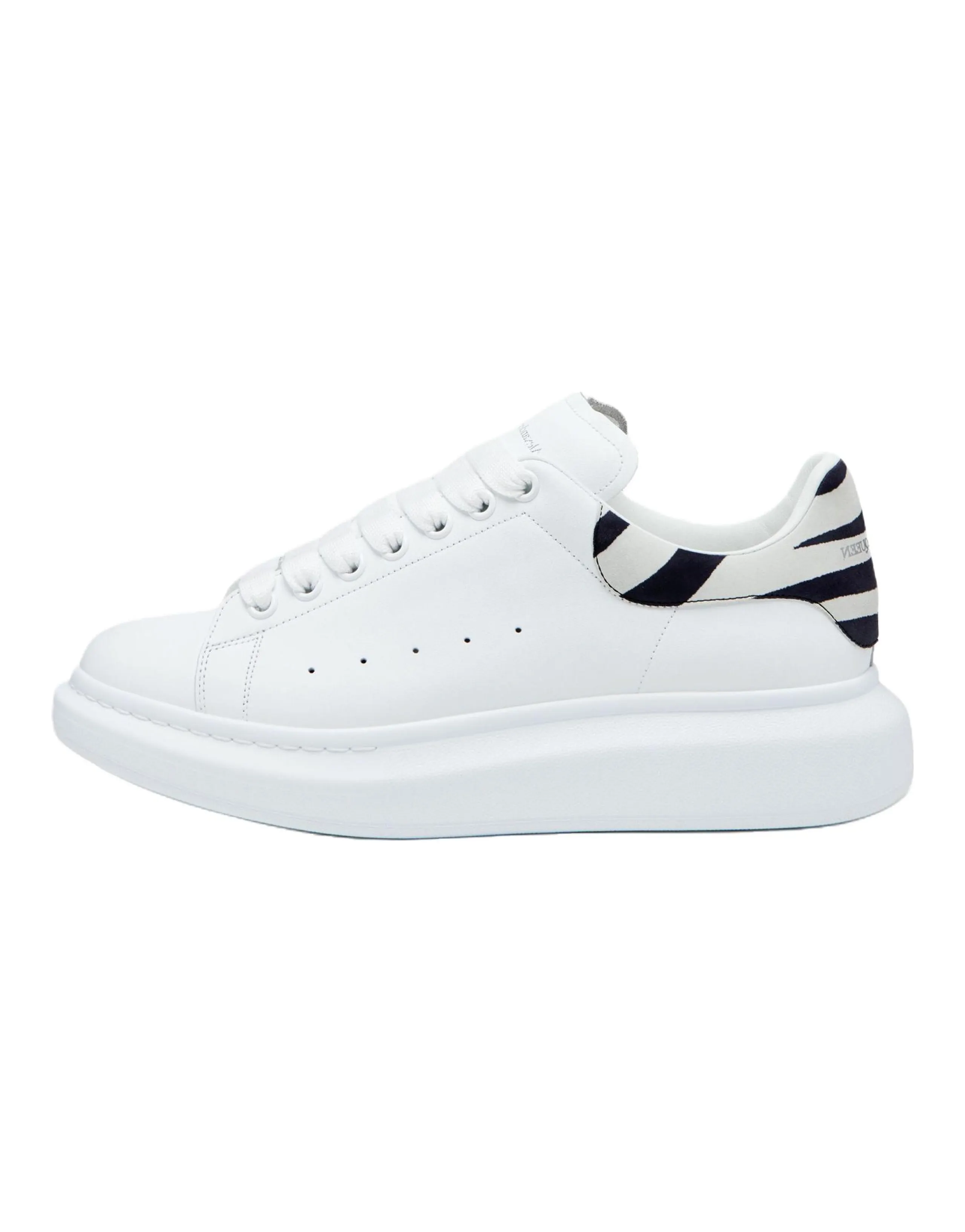 Alexander McQueen Calf Leather Thick Sole Lace-Up Zebra Print Low-Top Casual Shoes Men's White