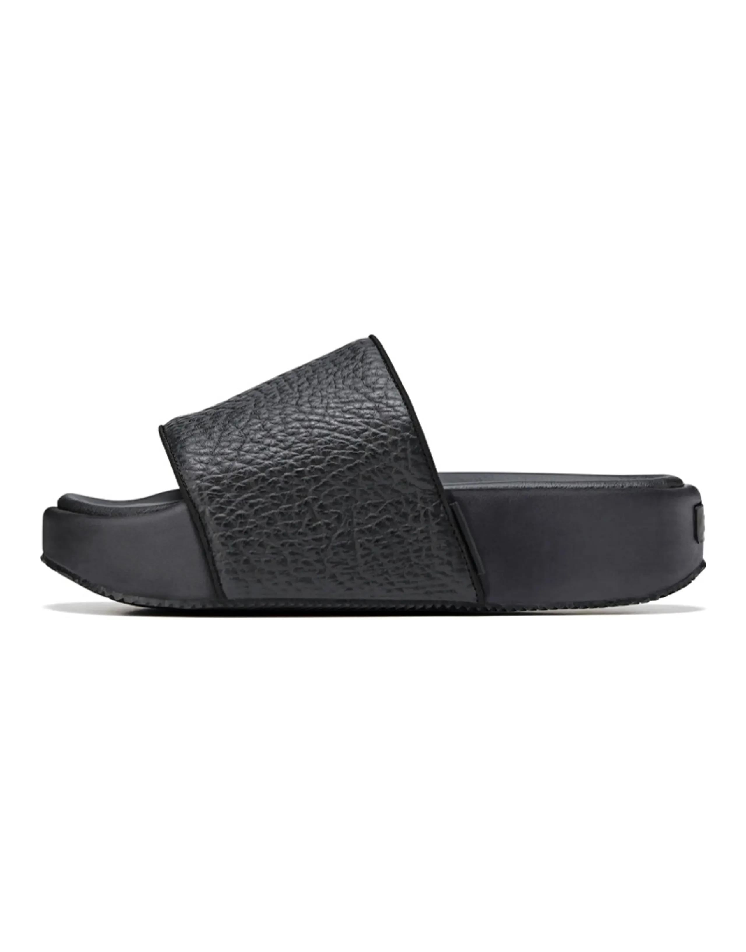 Y 3 Slides Tumbled Leather Black