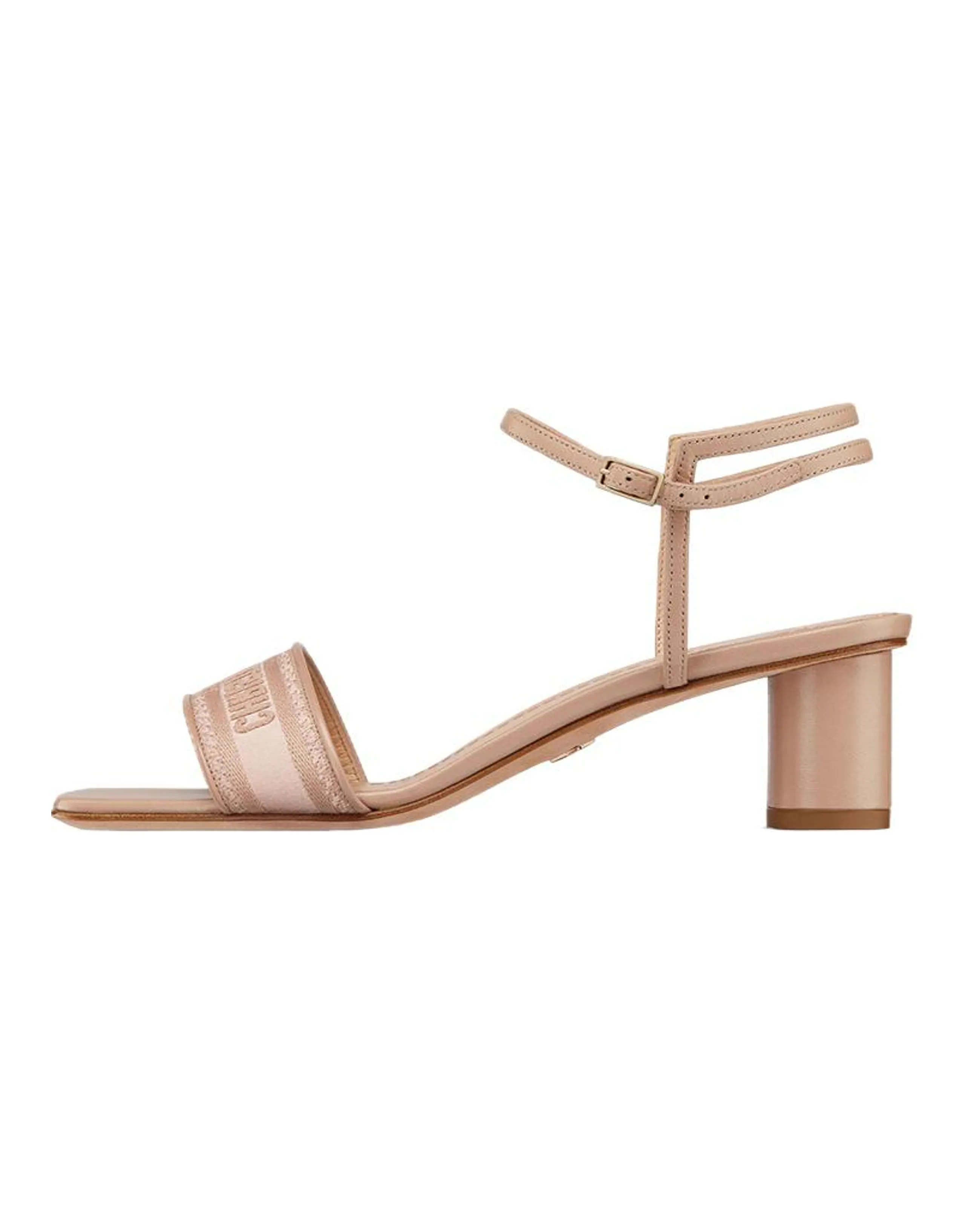 DIOR Dway Square Toe Block Heel Buckle Fashion Sandals Women's Nude