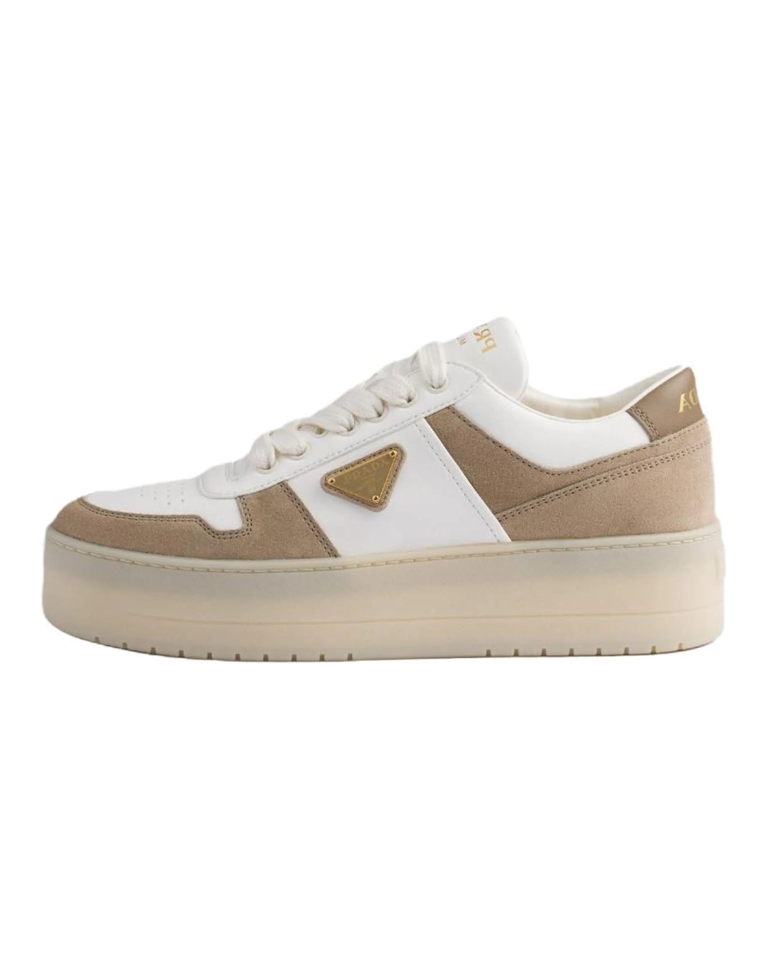 PRADA Downtown Bold Suede Round Toe Lace-Up Low-Top Sneakers Women's Desert Yellow