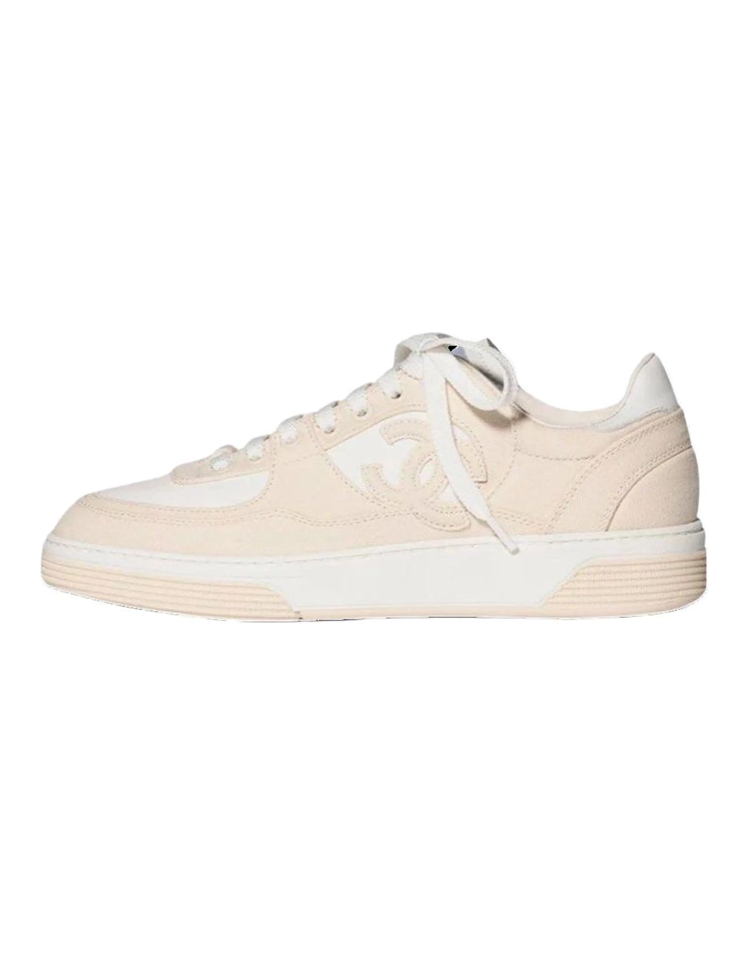 CHANEL 24S Round Toe Lace-Up Low-Top Skate Shoes Men's Beige