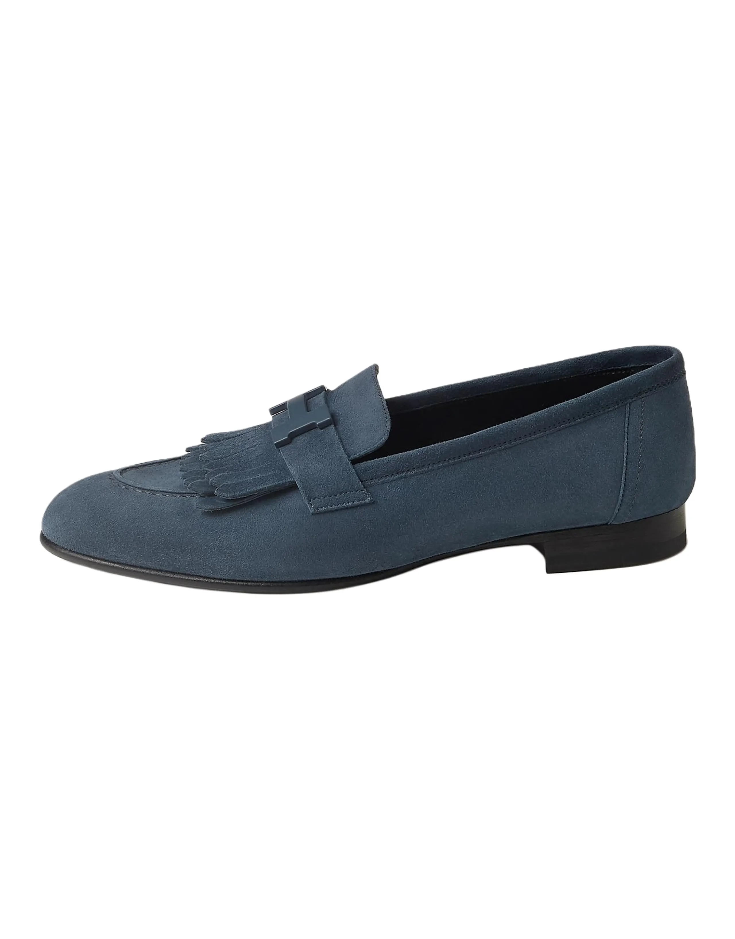 HERMES Royal Suede Round-Toe Slip-On Loafers Women's Blue