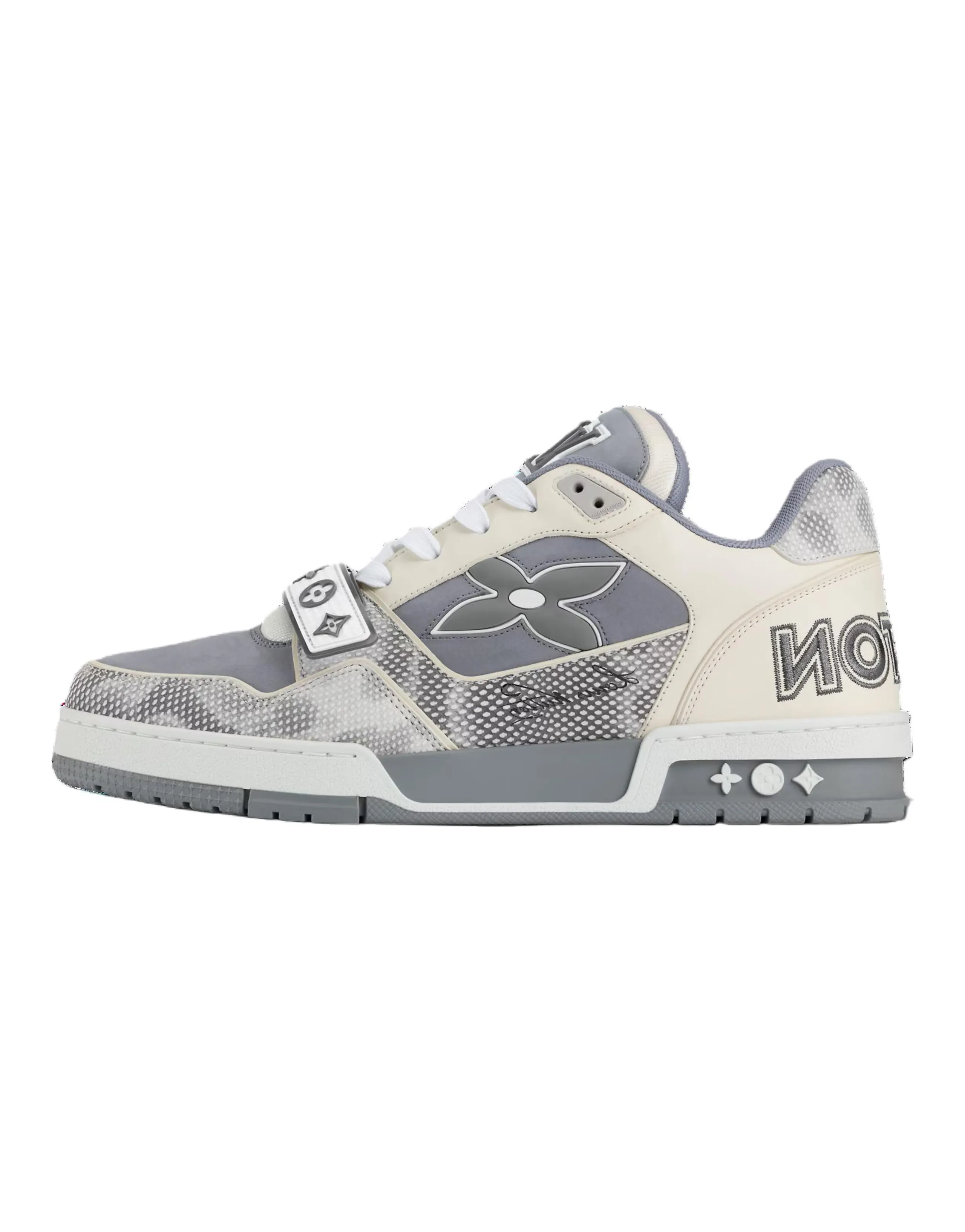 LOUIS VUITTON Trainer Calf Leather Snake Leather Round Toe Lace-Up Low-Top Skate Shoes Men's Grey