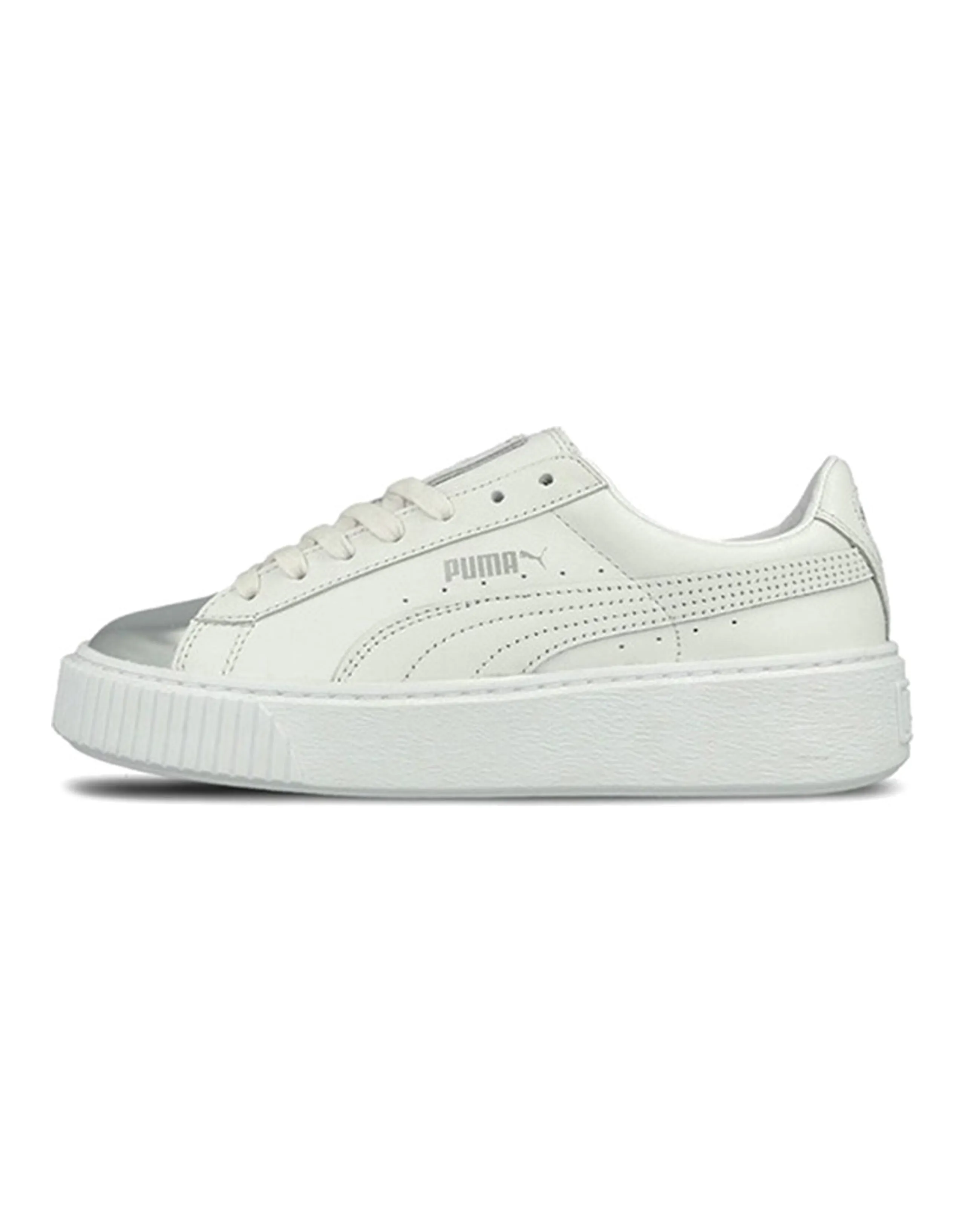 PUMA Basket Skate Shoes 'White Silver' Women's
